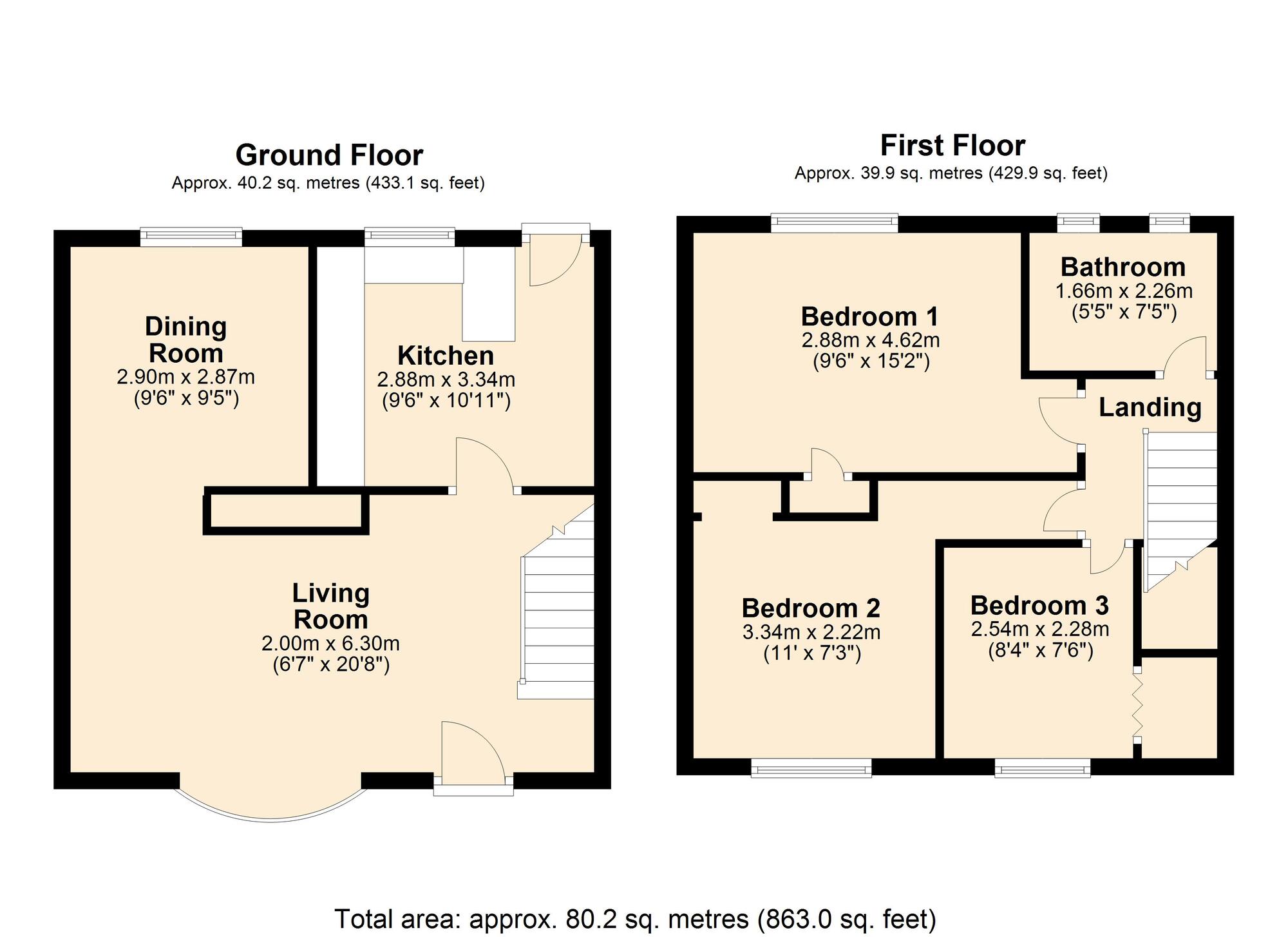 Floorplan of 3 bedroom Mid Terrace House for sale, Langdale Crescent, Blaydon, NE21