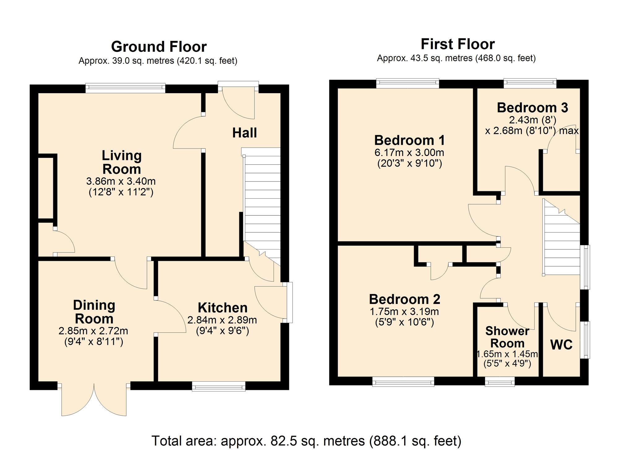 Floorplan of 3 bedroom Semi Detached House for sale, Hadrian Gardens, Blaydon, NE21