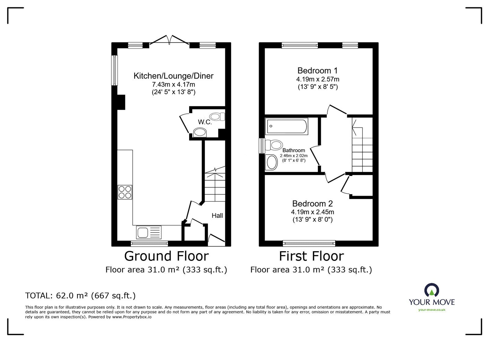 Floorplan of 2 bedroom Semi Detached House for sale, Gordon Rabbetts Crescent, Wolverhampton, West Midlands, WV11