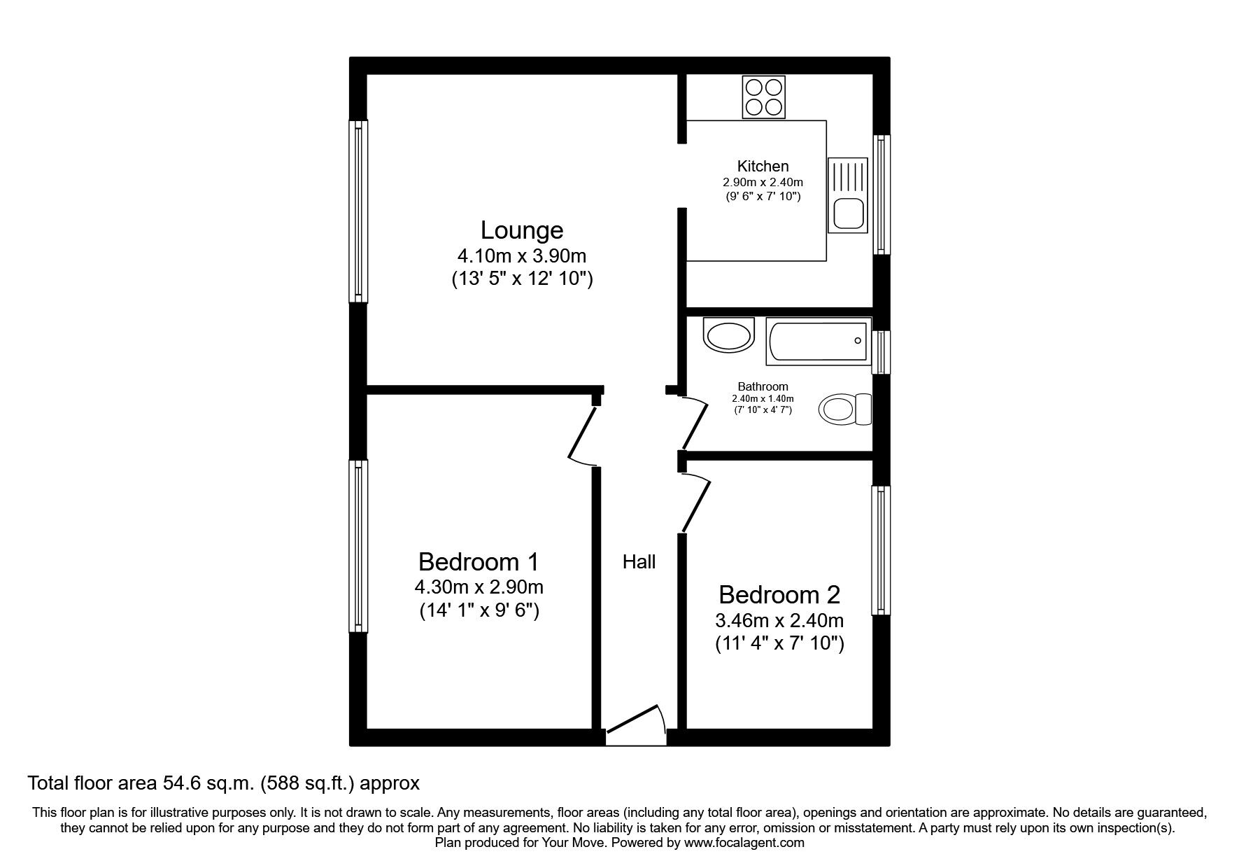 Floorplan of 2 bedroom  Flat for sale, Severn Drive, Wellington, Shropshire, TF1