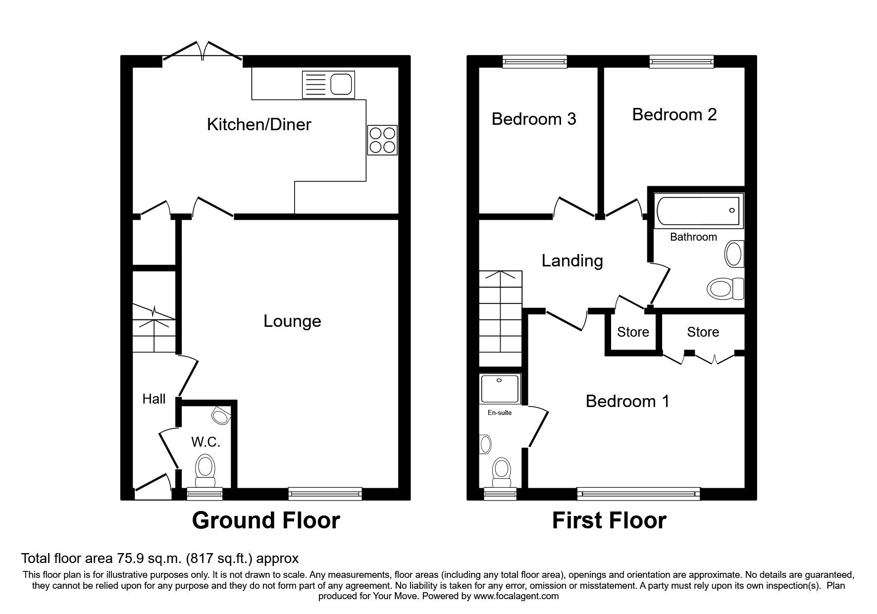 Floorplan of 3 bedroom End Terrace House to rent, Riven Road, Hadley, Shropshire, TF1