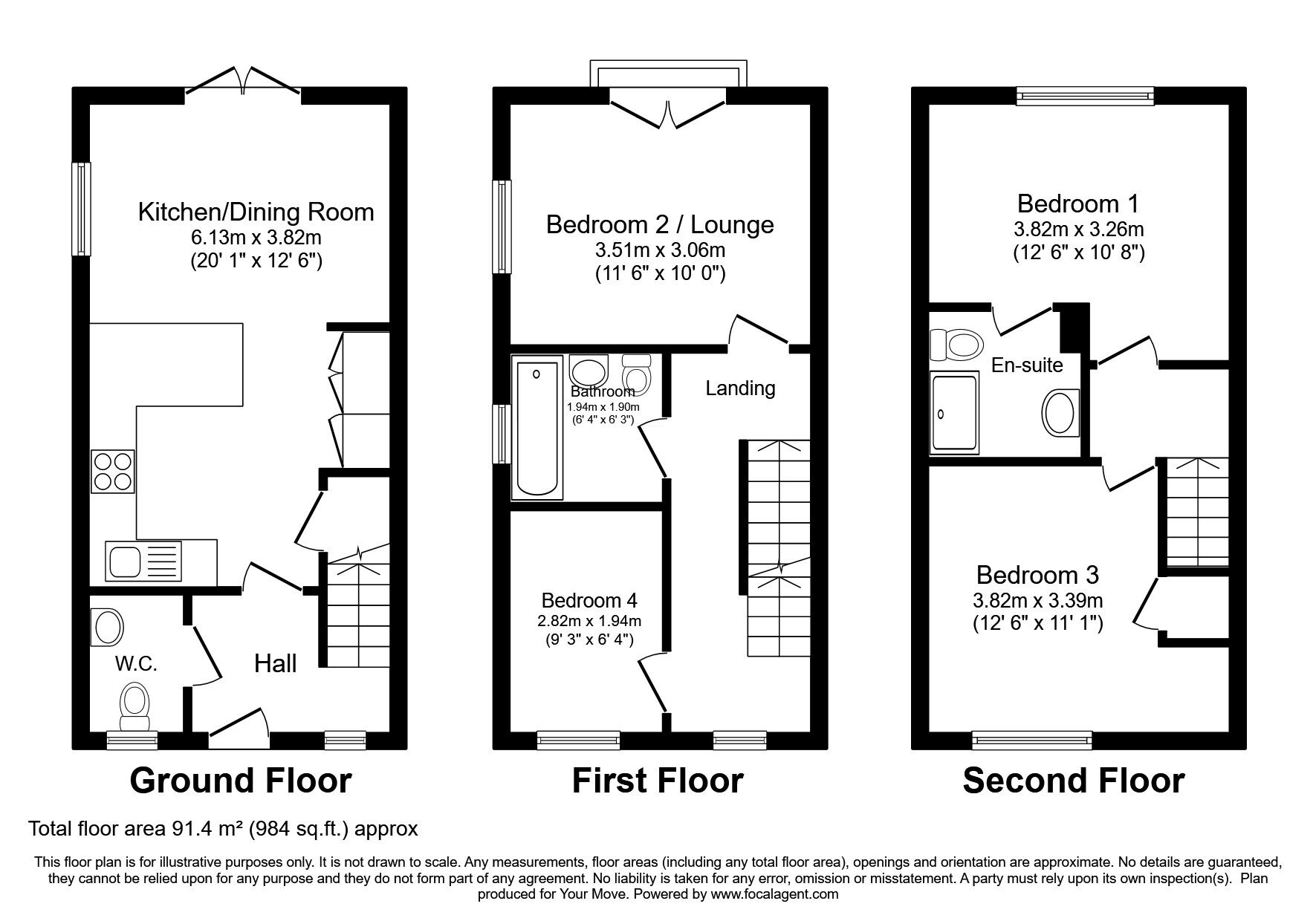 Floorplan of 3 bedroom End Terrace House for sale, Yew Tree Meadow, Hadley, Shropshire, TF1