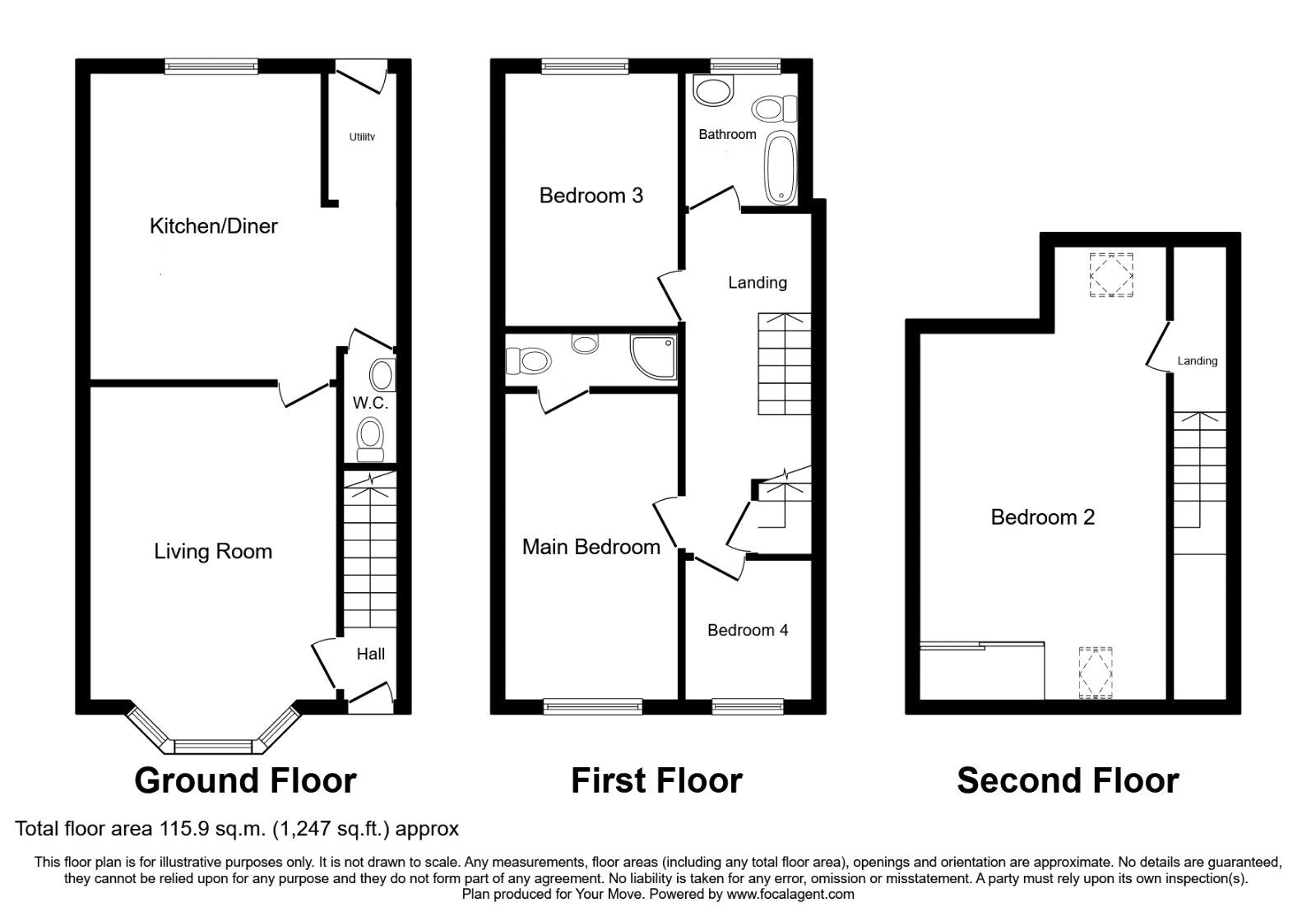 Floorplan of 4 bedroom End Terrace House to rent, Urban Gardens, Wellington, Shropshire, TF1