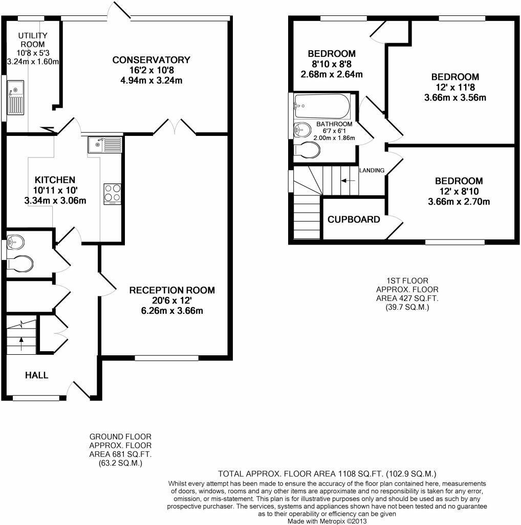 Floorplan of 3 bedroom Semi Detached House for sale, Hill Crest Road, St. Georges, Shropshire, TF2