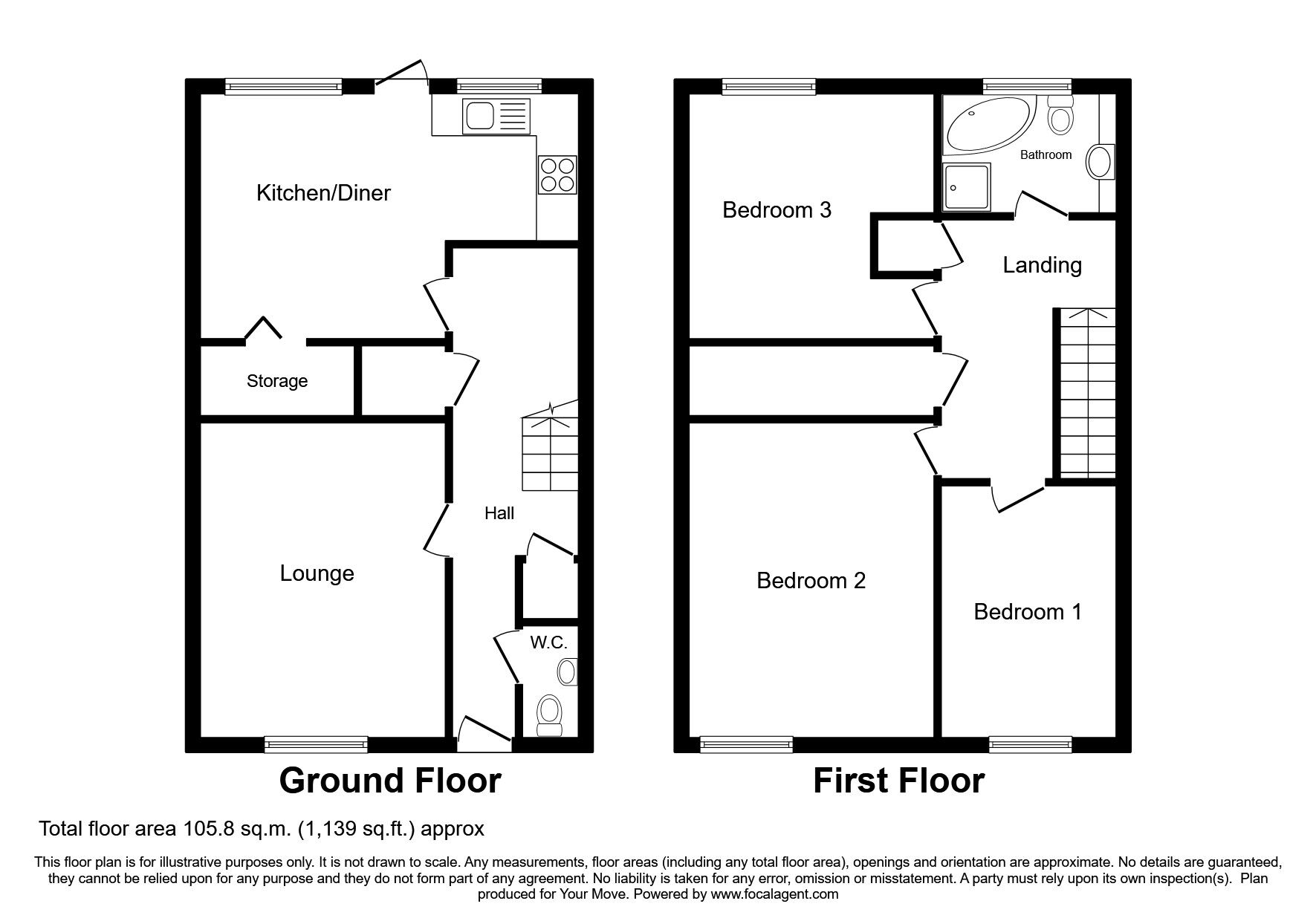 Floorplan of 3 bedroom Mid Terrace House for sale, Old Wharf, Telford, Shropshire, TF3