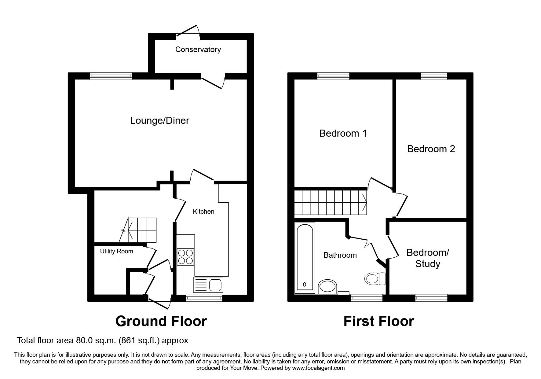 Floorplan of 2 bedroom Mid Terrace House for sale, Hurleybrook Way, Leegomery, Shropshire, TF1