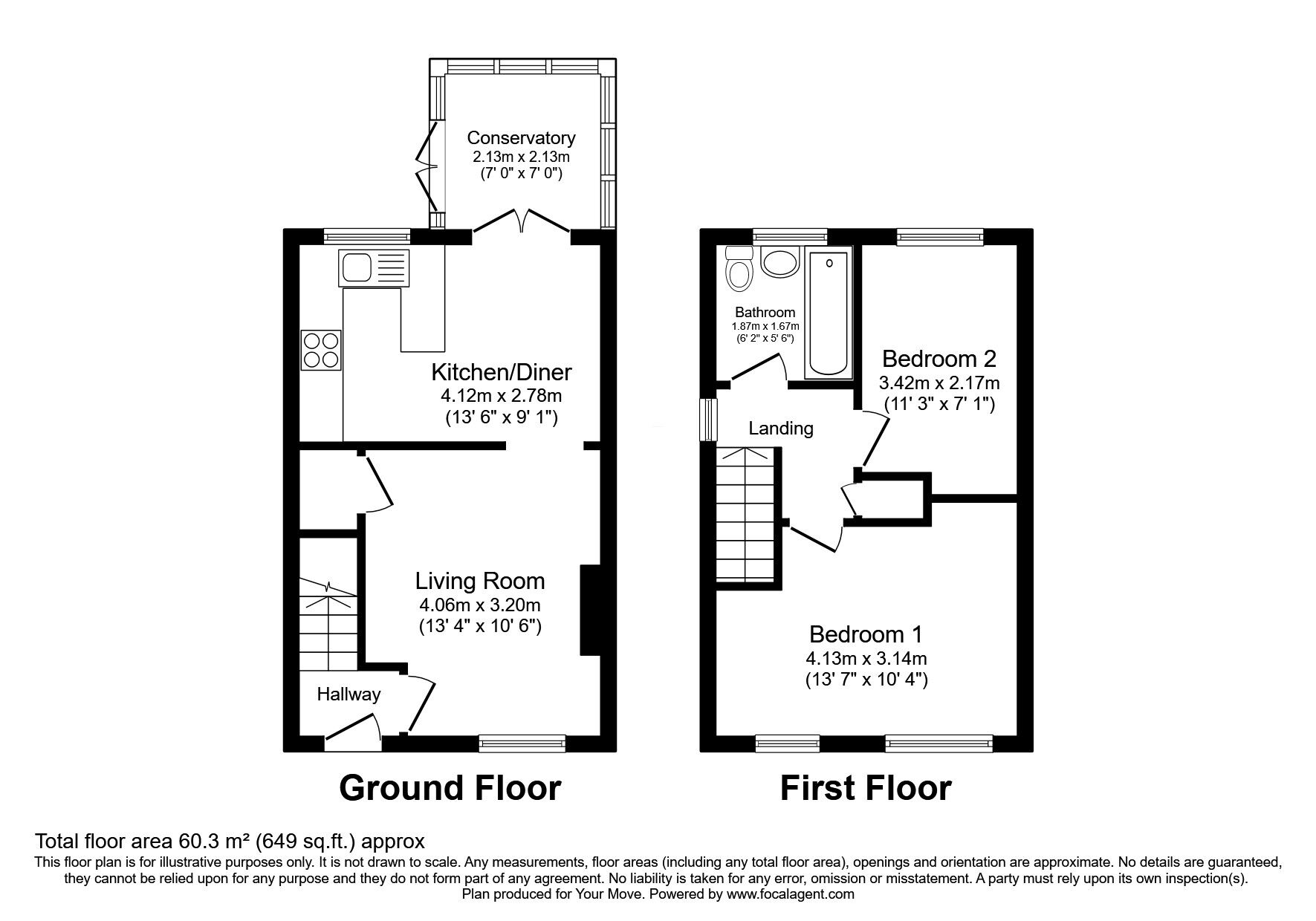 Floorplan of 2 bedroom End Terrace House for sale, Buttonwood Glade, Ketley, Shropshire, TF1