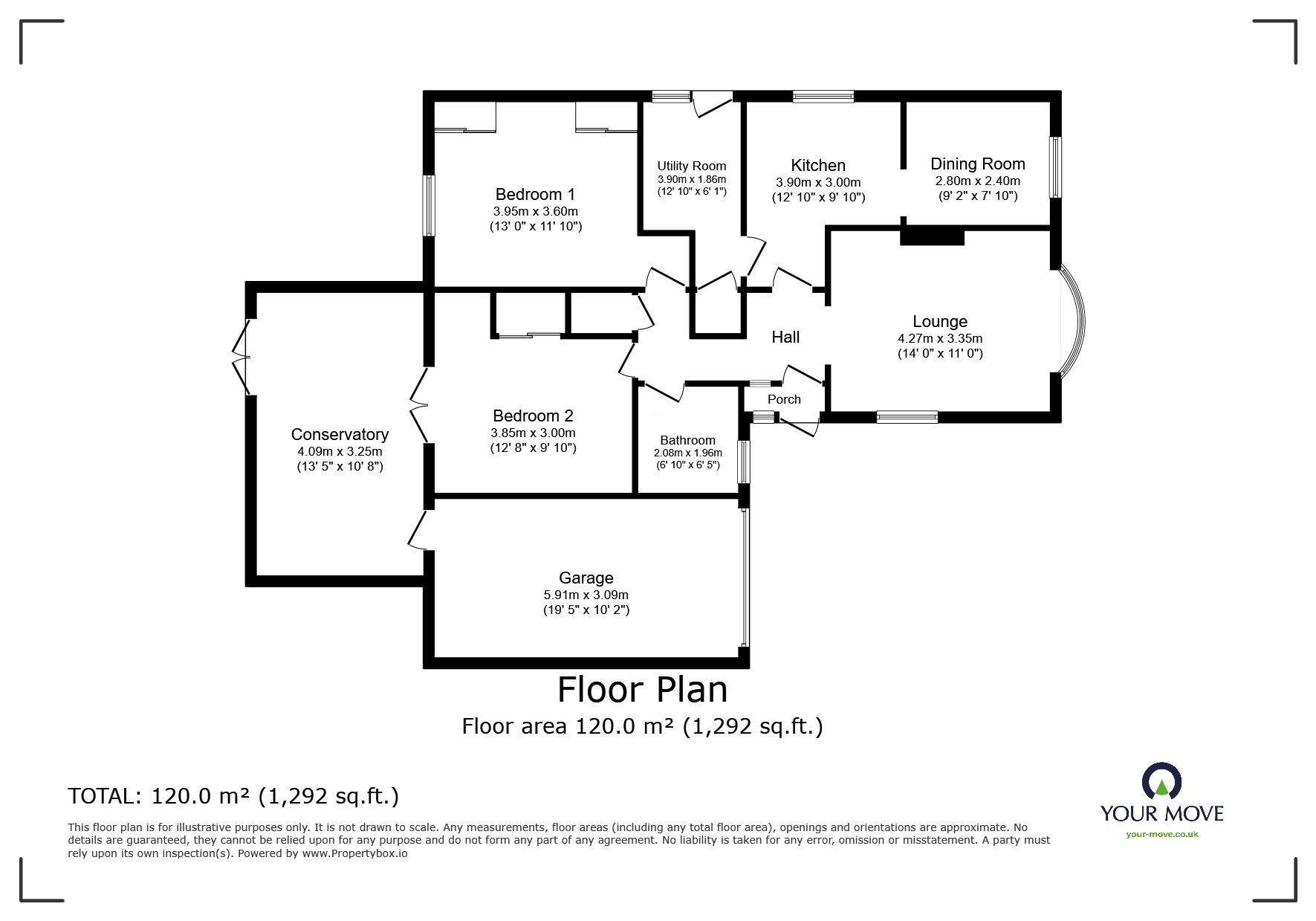 Floorplan of 2 bedroom Detached Bungalow for sale, Vineyard Drive, Wellington, Shropshire, TF1