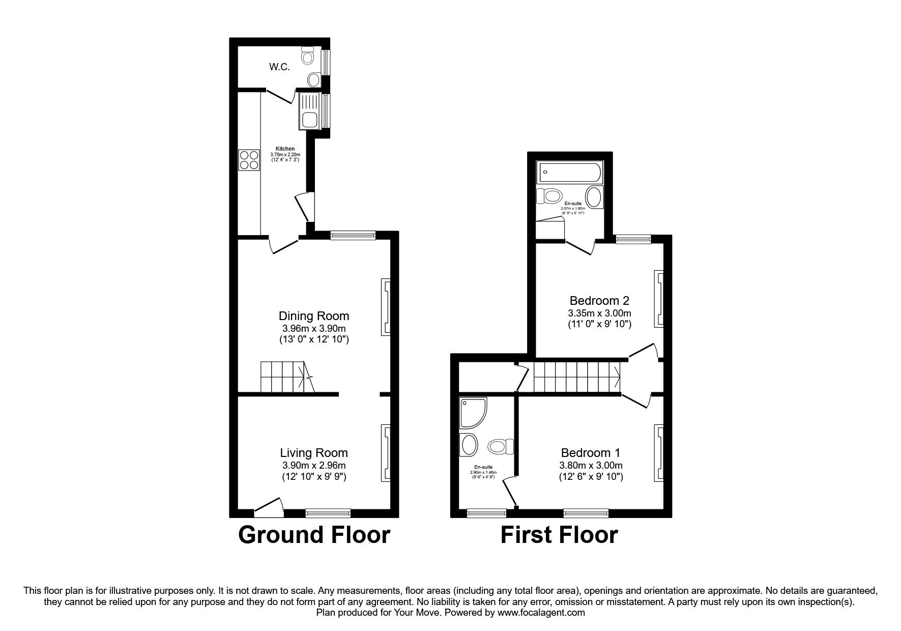 Floorplan of 2 bedroom Mid Terrace House to rent, Bedford Street, Hensingham, Cumbria, CA28