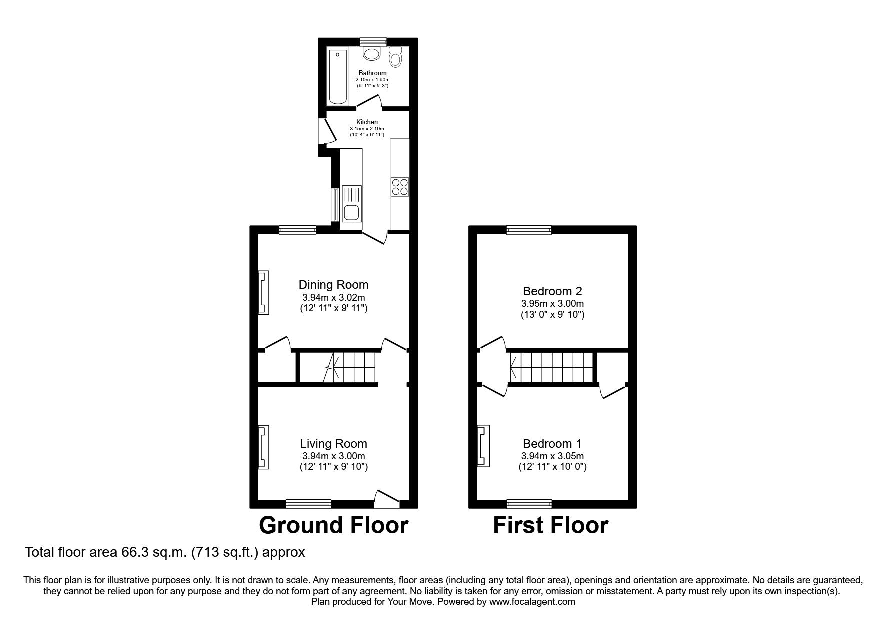 Floorplan of 2 bedroom Mid Terrace House to rent, Eller Bank, Harrington, Cumbria, CA14