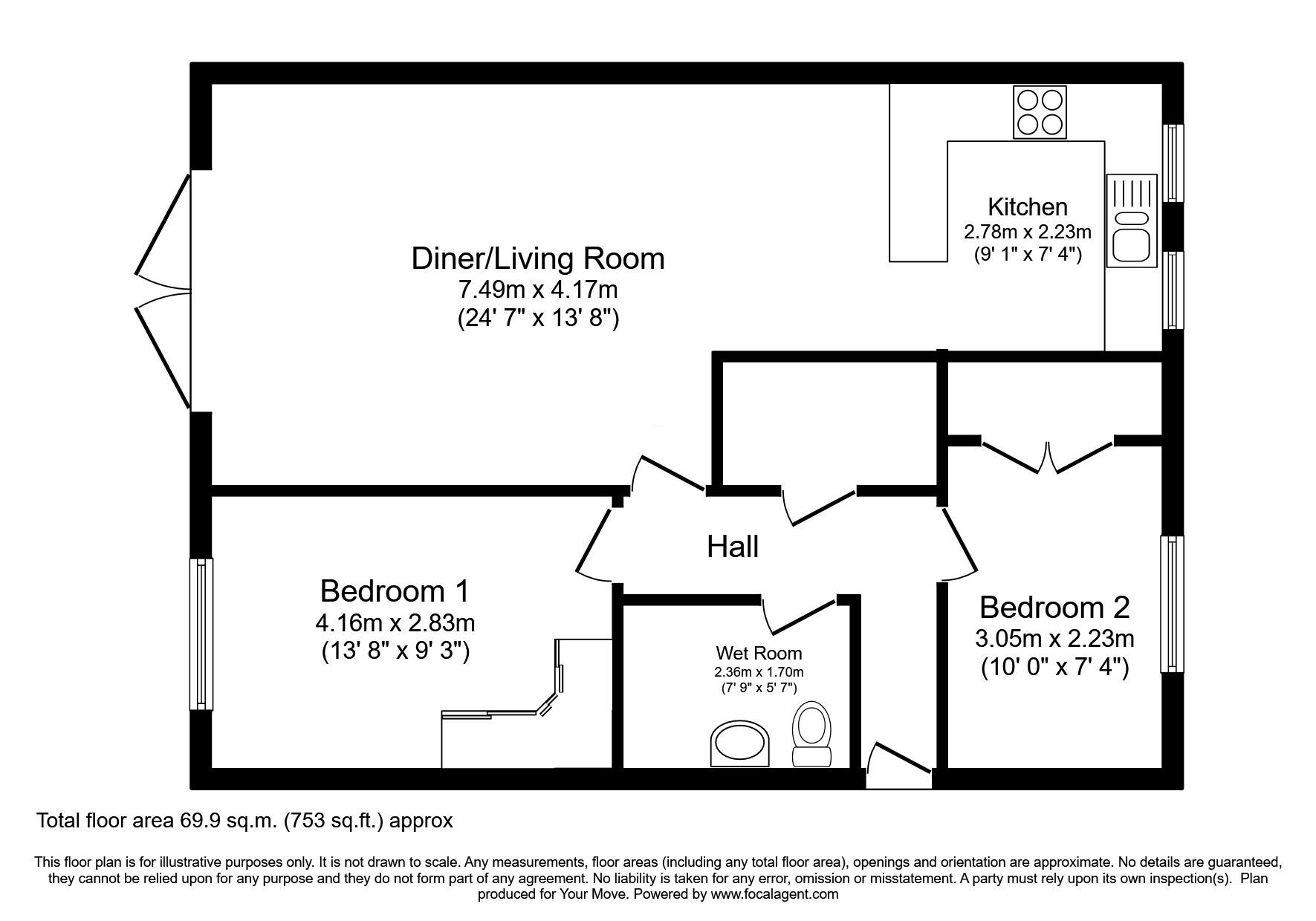 Floorplan of 2 bedroom  Flat for sale, Catherine Street, Whitehaven, Cumbria, CA28