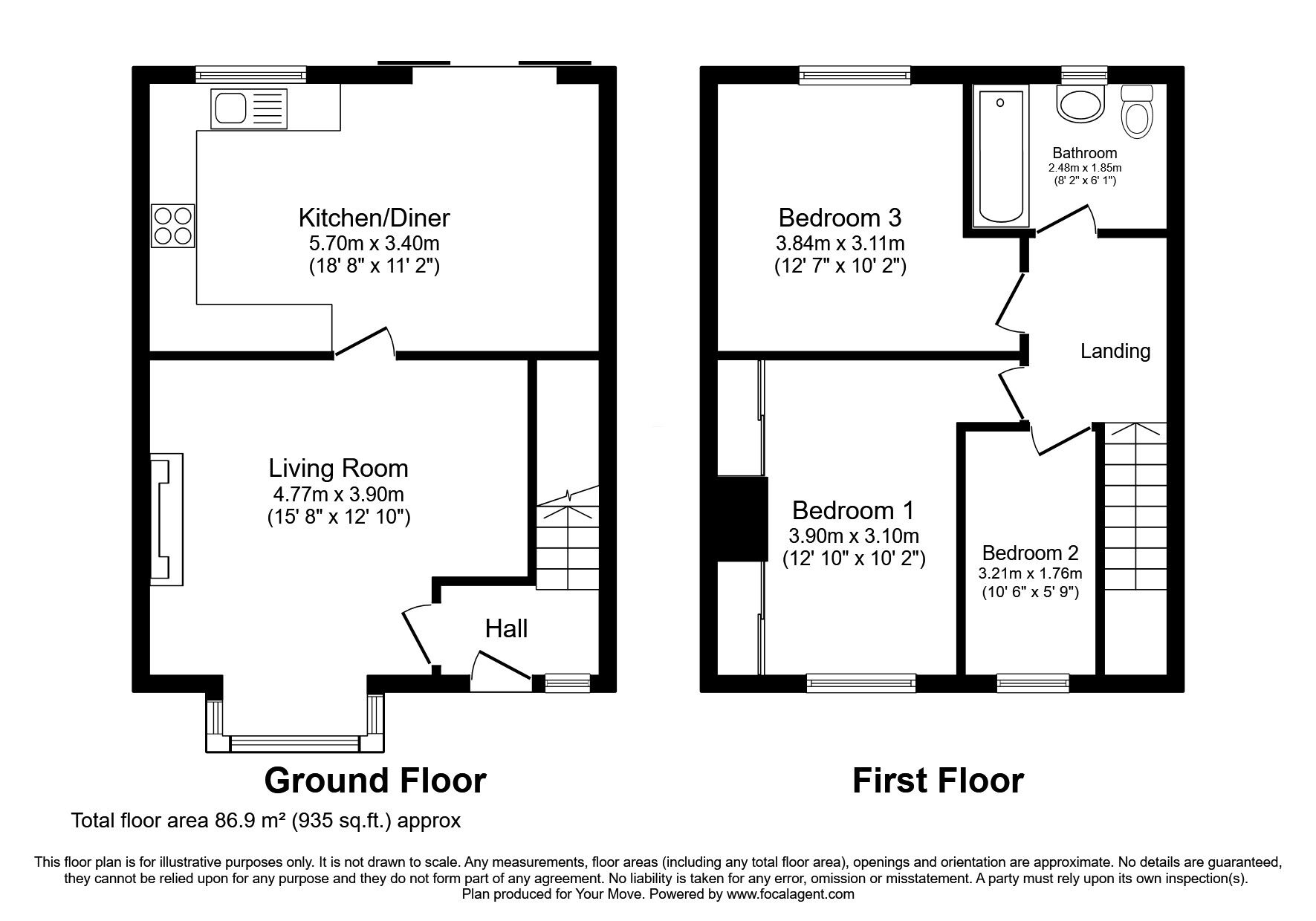 Floorplan of 3 bedroom Mid Terrace House for sale, Birch Close, Workington, Cumbria, CA14