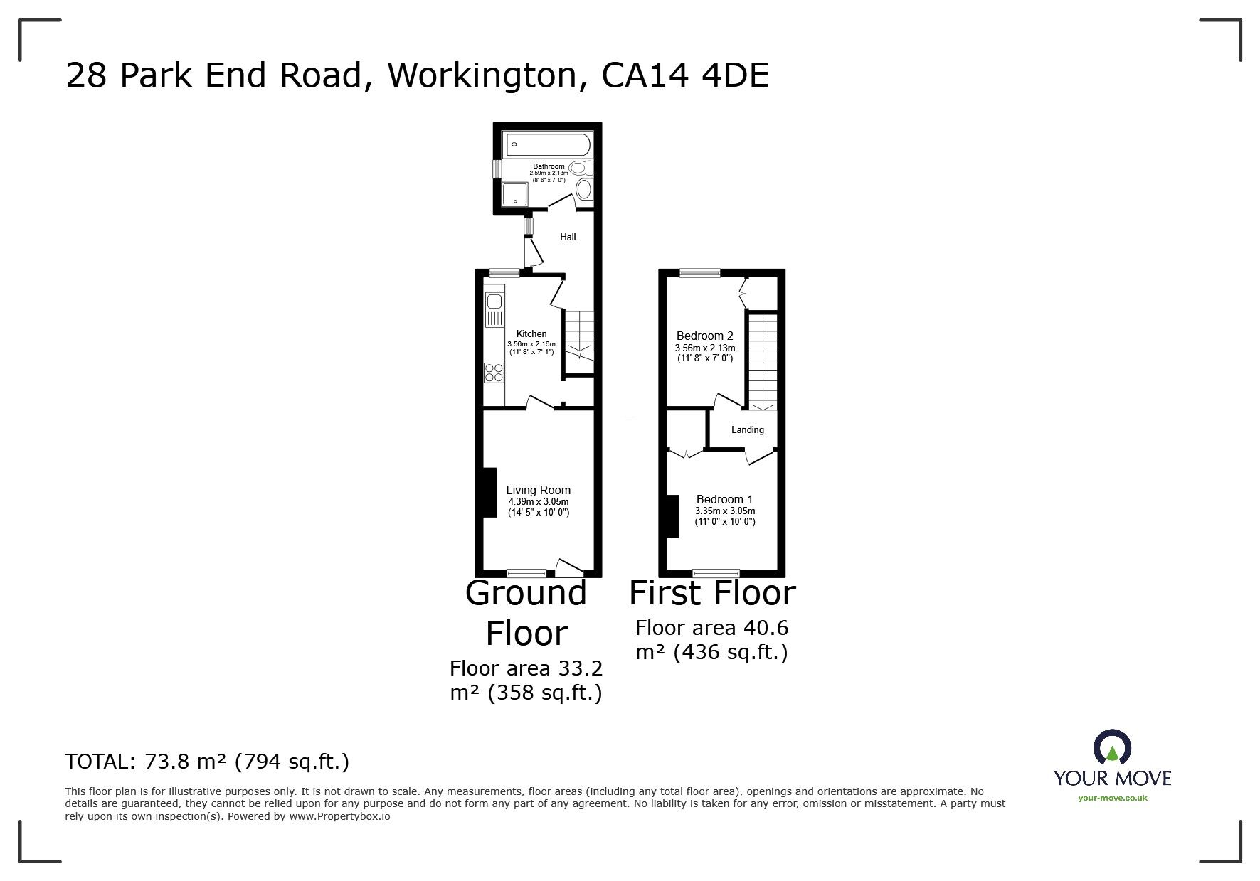 Floorplan of 2 bedroom Mid Terrace House to rent, Park End Road, Workington, Cumbria, CA14