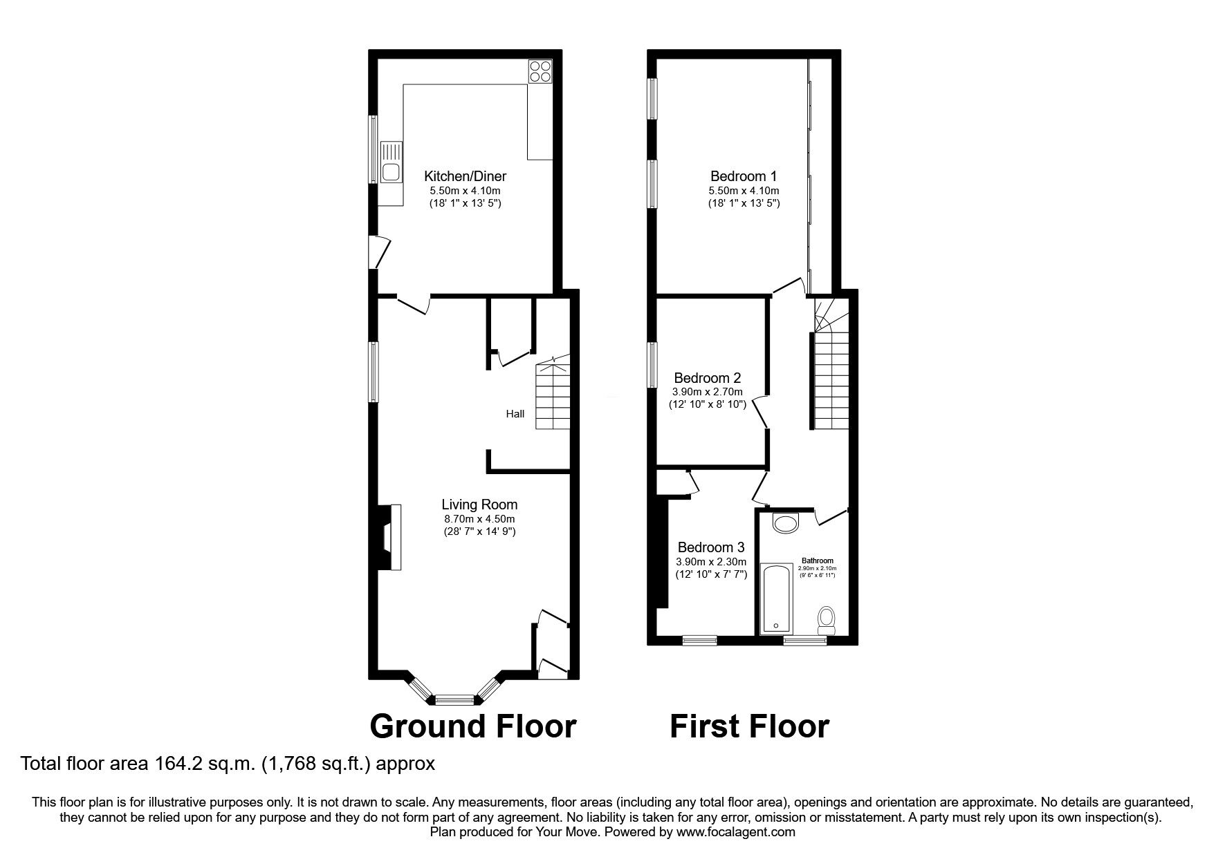 Floorplan of 3 bedroom End Terrace House for sale, Meadow View, Whitehaven, Cumbria, CA28