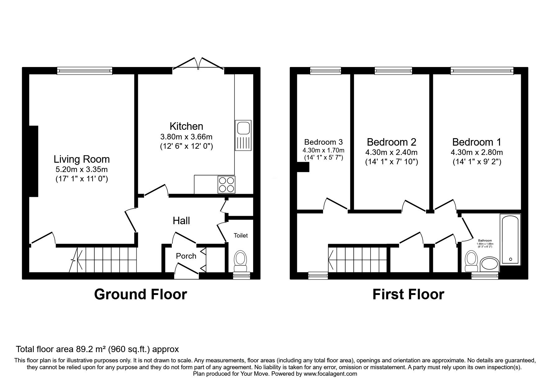 Floorplan of 3 bedroom End Terrace House for sale, Jubilee Road, Whitehaven, Cumbria, CA28