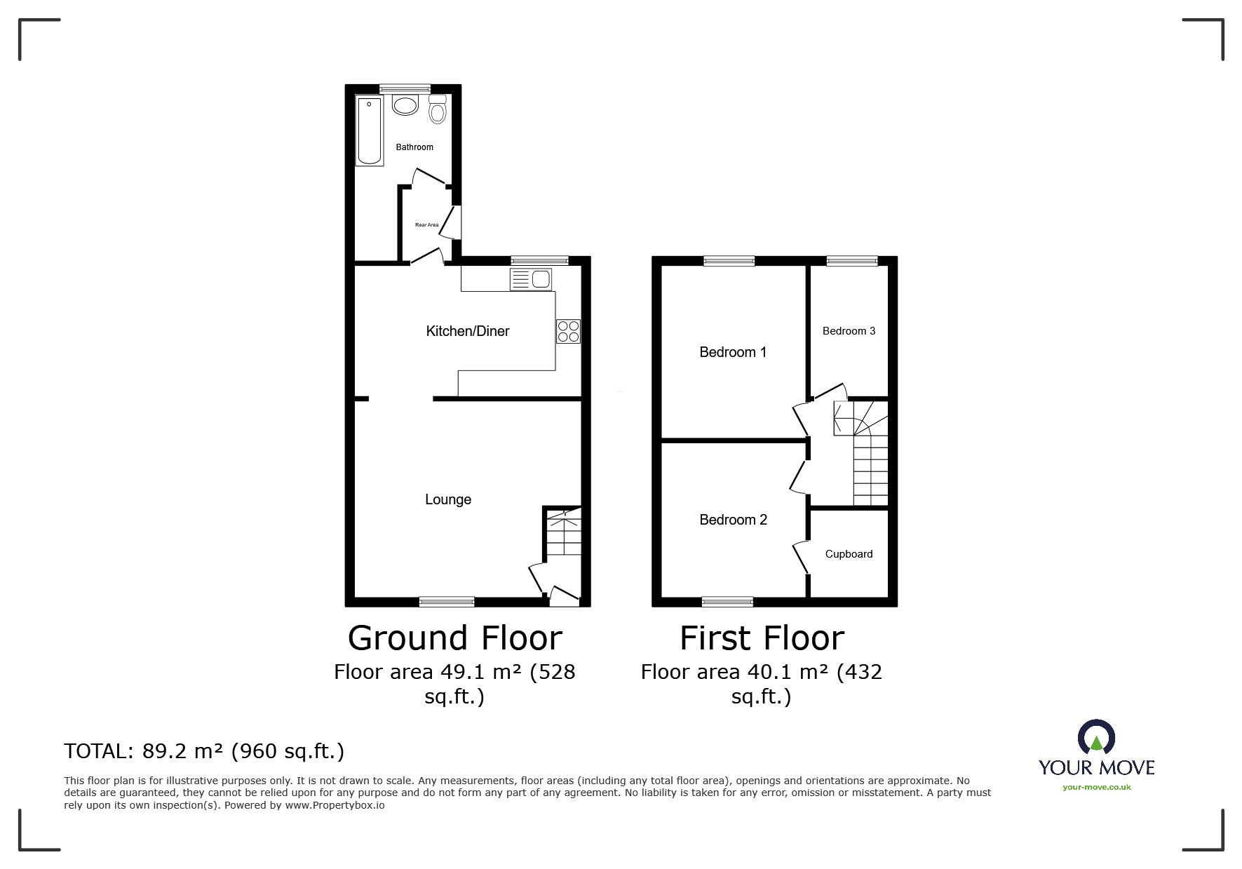 Floorplan of 3 bedroom Mid Terrace House for sale, South Row, Whitehaven, Cumbria, CA28