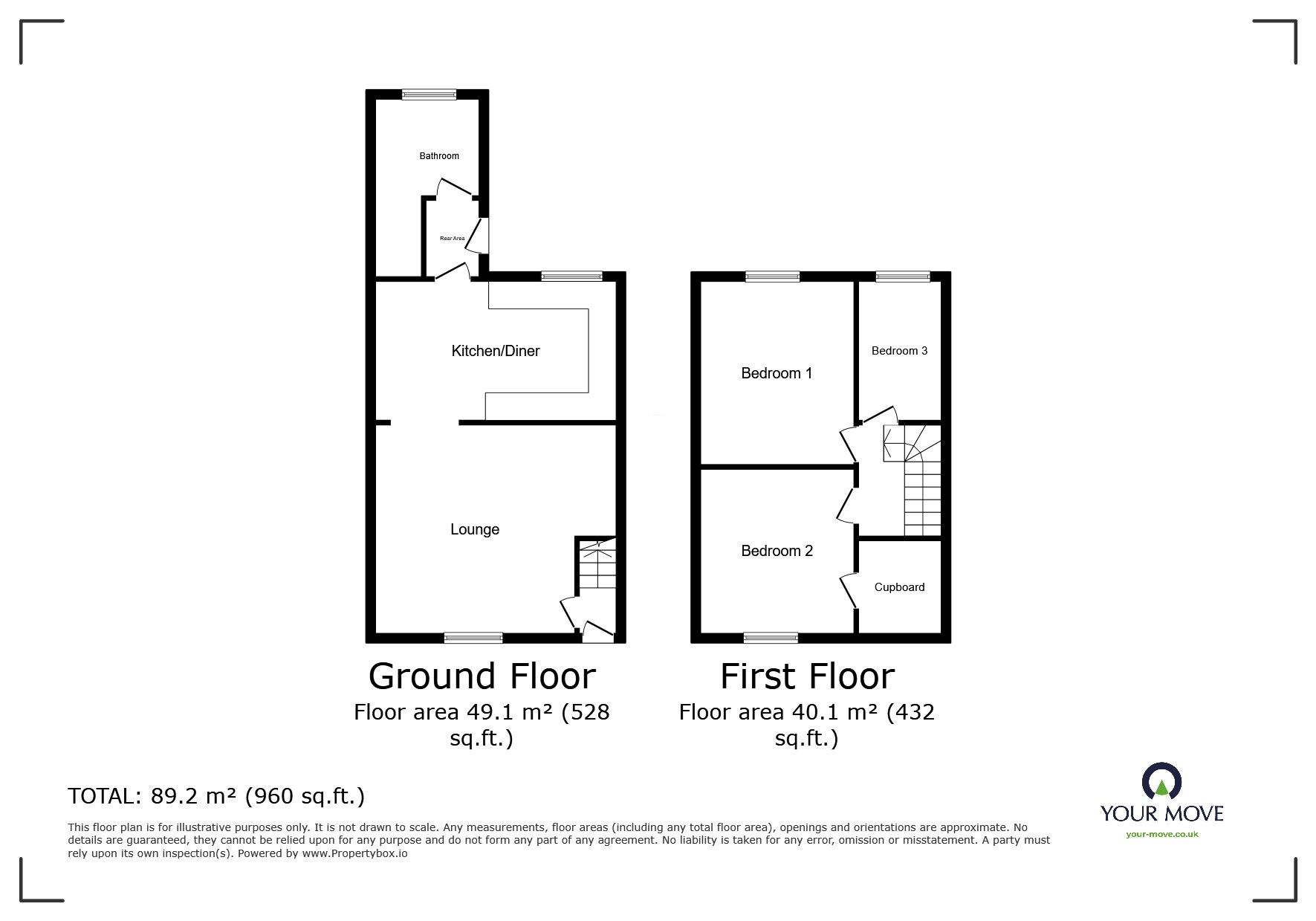 Floorplan of 3 bedroom Mid Terrace House for sale, South Row, Whitehaven, Cumbria, CA28