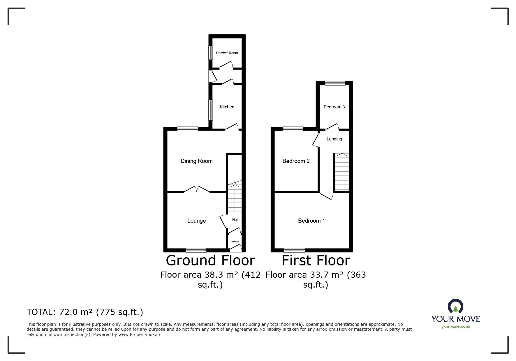 Floorplan of 3 bedroom Mid Terrace House to rent, Main Street, Frizington, Cumbria, CA26