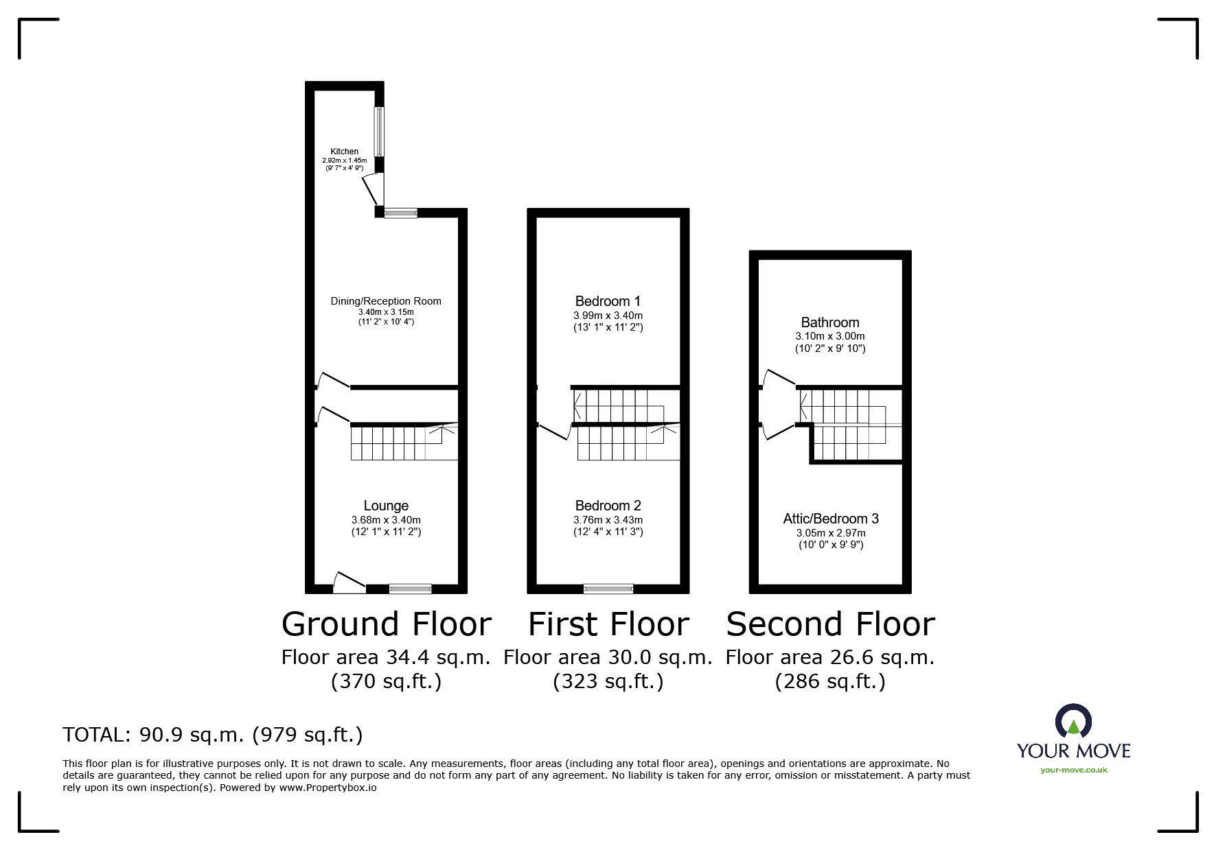 Floorplan of 3 bedroom Mid Terrace House for sale, Scilly Banks, Whitehaven, Cumbria, CA28