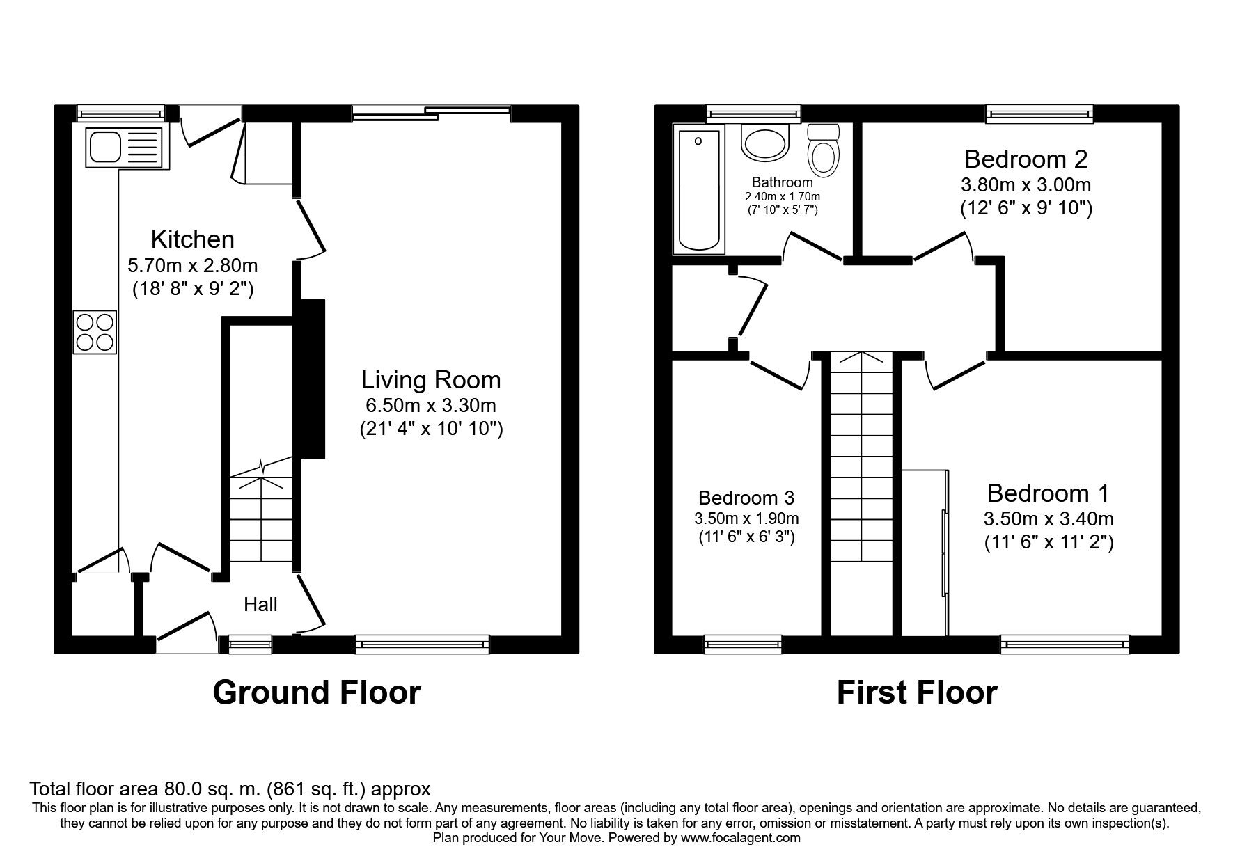 Floorplan of 3 bedroom Mid Terrace House to rent, The Rowans, Egremont, Cumbria, CA22