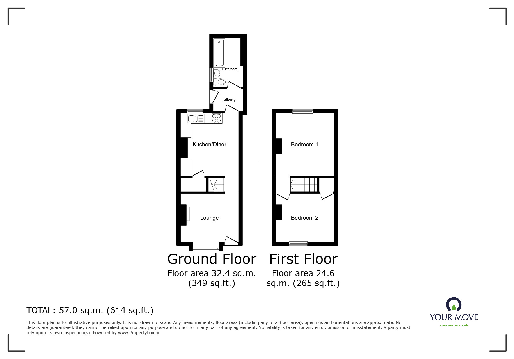 Floorplan of 2 bedroom Mid Terrace House to rent, Harrington Road, Workington, Cumbria, CA14