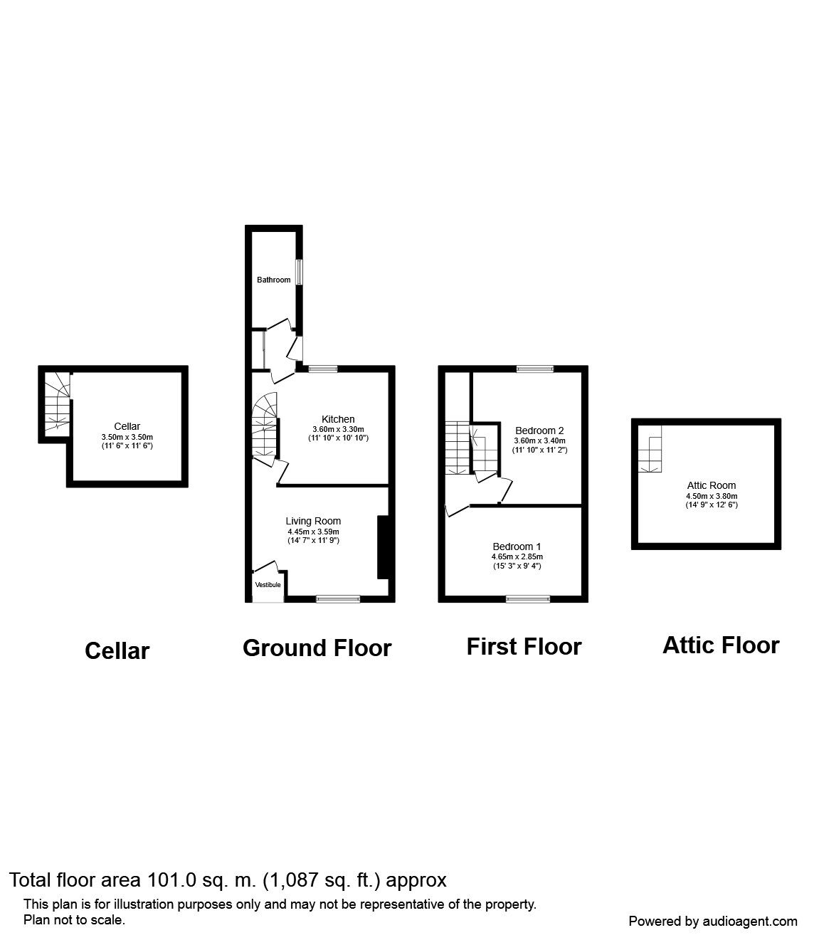 Floorplan of 2 bedroom End Terrace House to rent, Union Street, Wigton, Cumbria, CA7