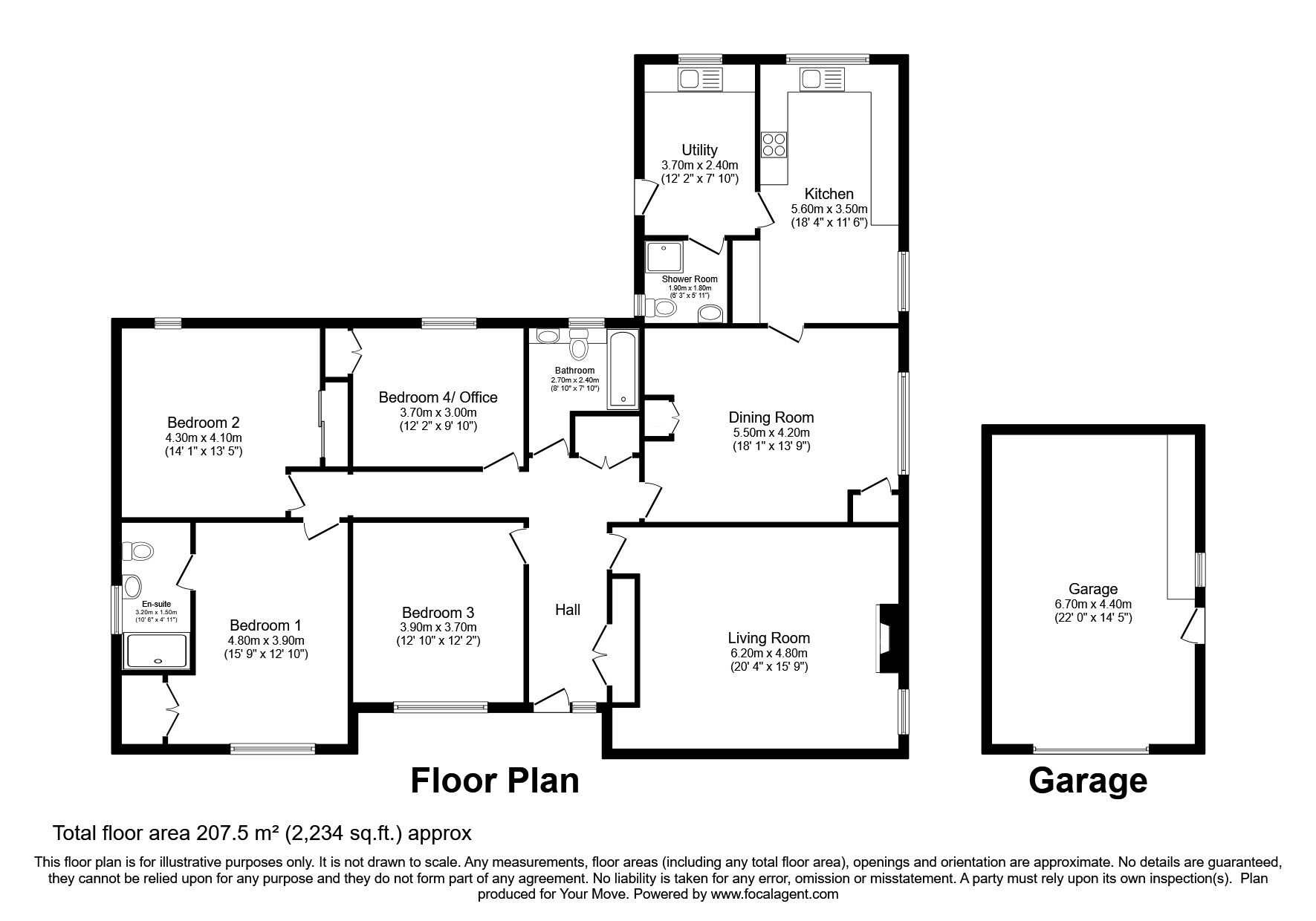 Floorplan of 4 bedroom Detached Bungalow for sale, Aikton, Wigton, Cumbria, CA7