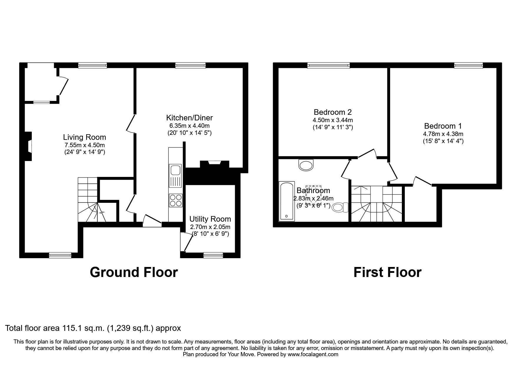 Floorplan of 2 bedroom  House to rent, Aspatria, Wigton, CA7