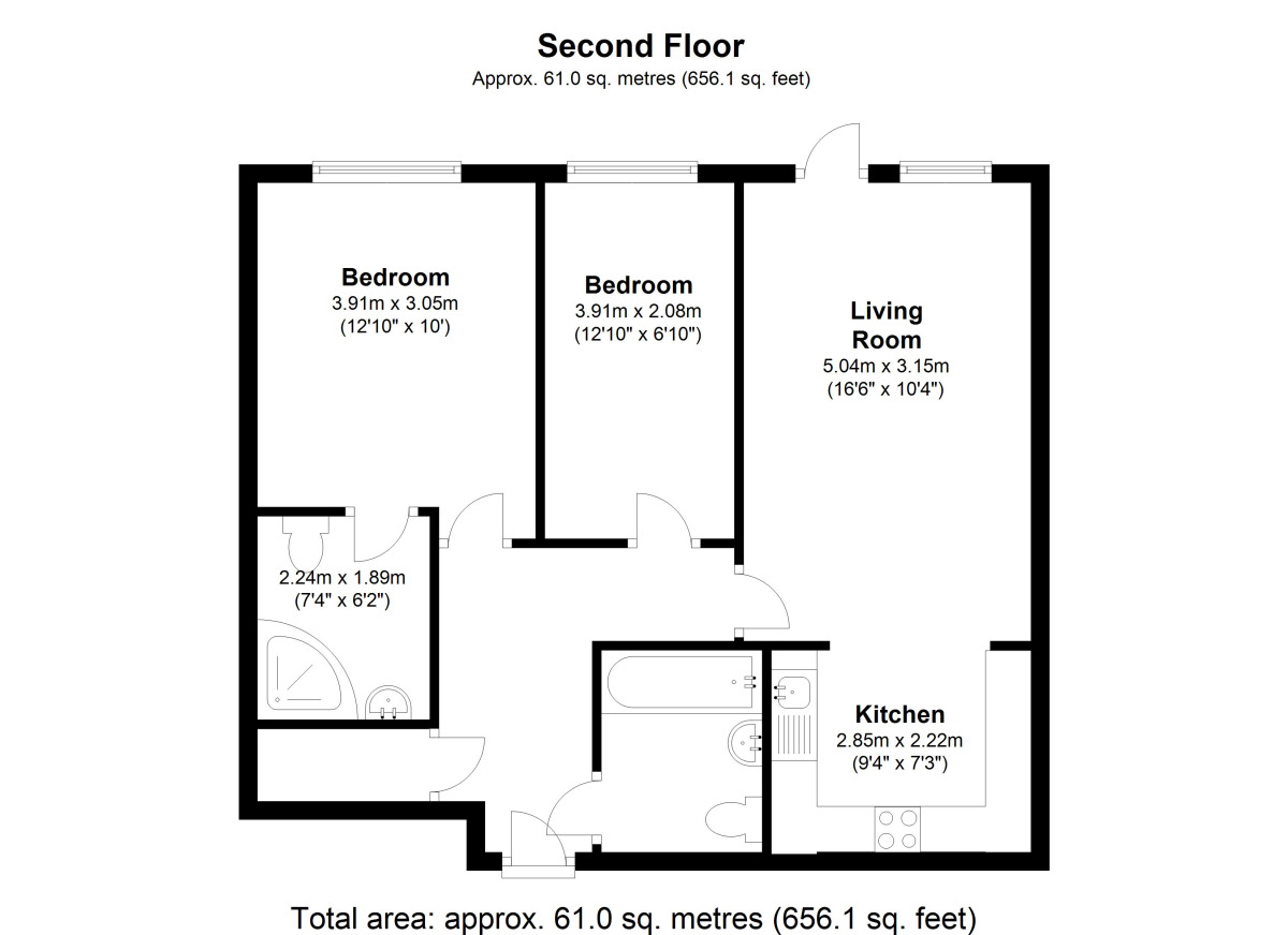 Floorplan of 2 bedroom  Flat to rent, Heron Way, Wallington, Surrey, SM6