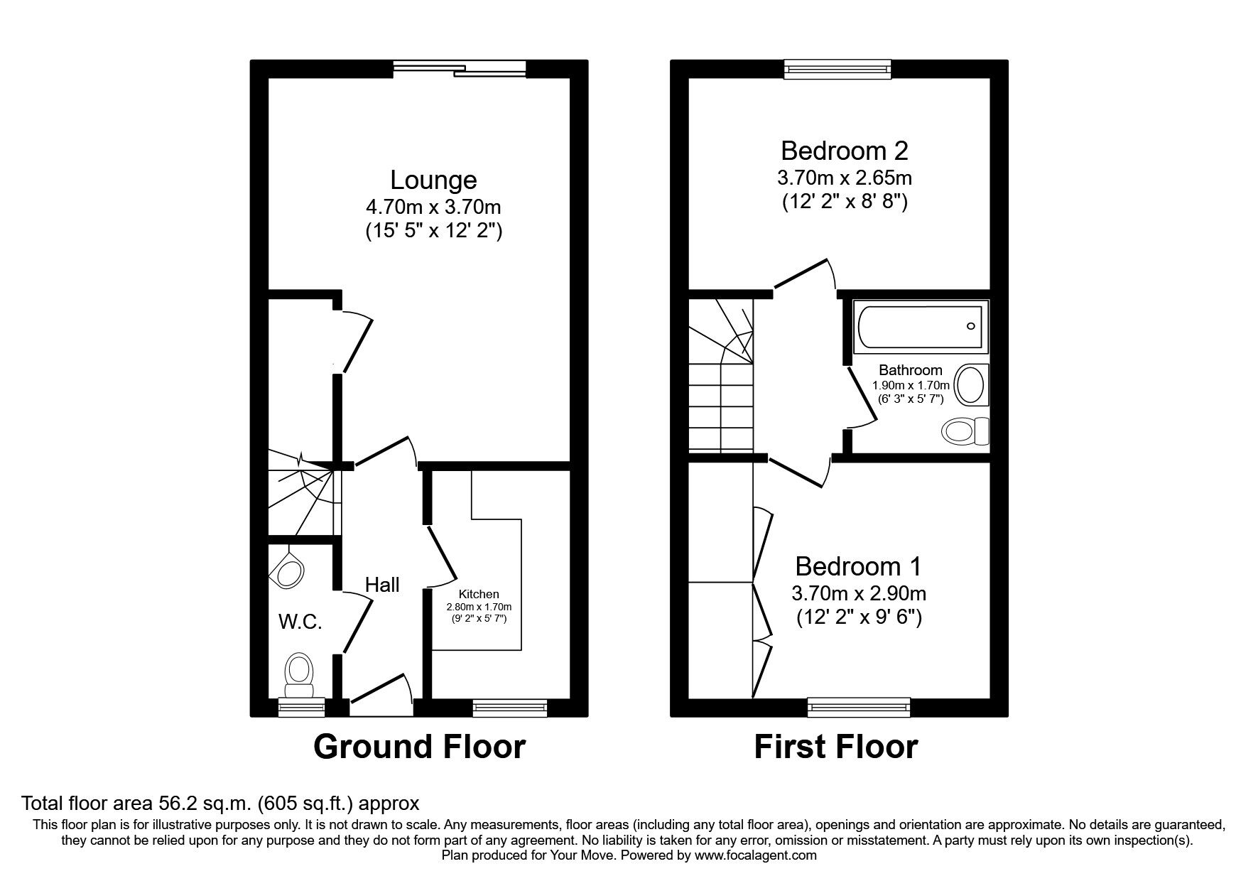 Floorplan of 2 bedroom Semi Detached House to rent, Merlin Close, Waterlooville, Hampshire, PO8