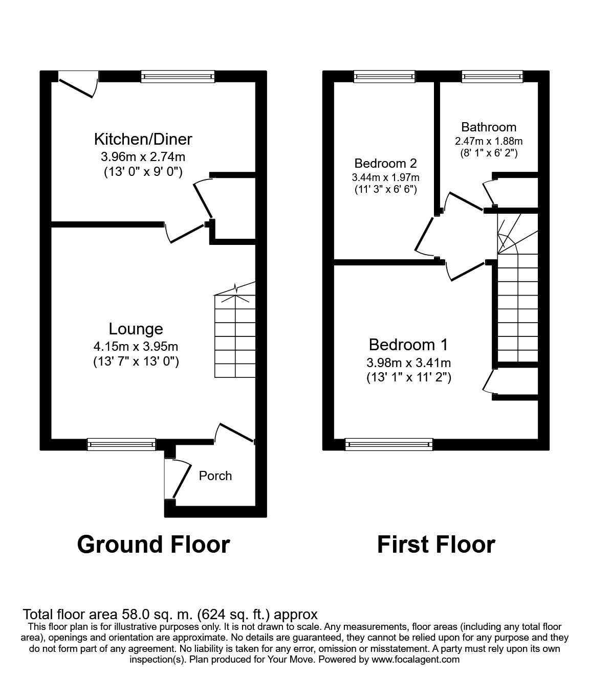 Floorplan of 2 bedroom  House to rent, Blackthorn Walk, Waterlooville, Hampshire, PO7