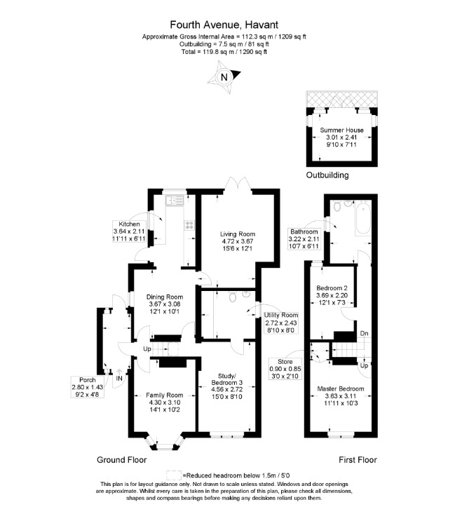 Floorplan of 3 bedroom Detached Property for sale, Fourth Avenue, Havant, Hampshire, PO9