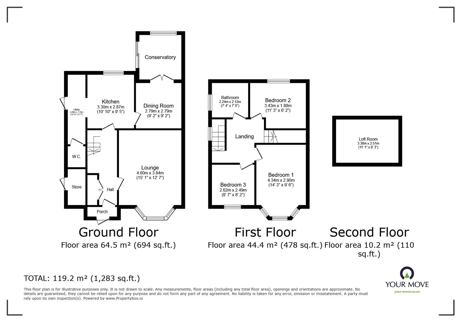 Floorplan of 3 bedroom Mid Terrace House for sale, Botley Drive, Havant, Hampshire, PO9