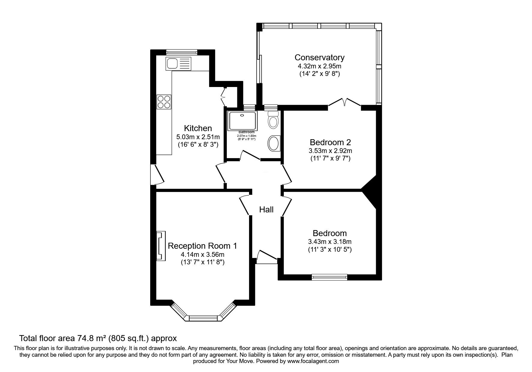 Floorplan of 2 bedroom Semi Detached Bungalow for sale, Laurel Grove, Wolverhampton, West Midlands, WV3