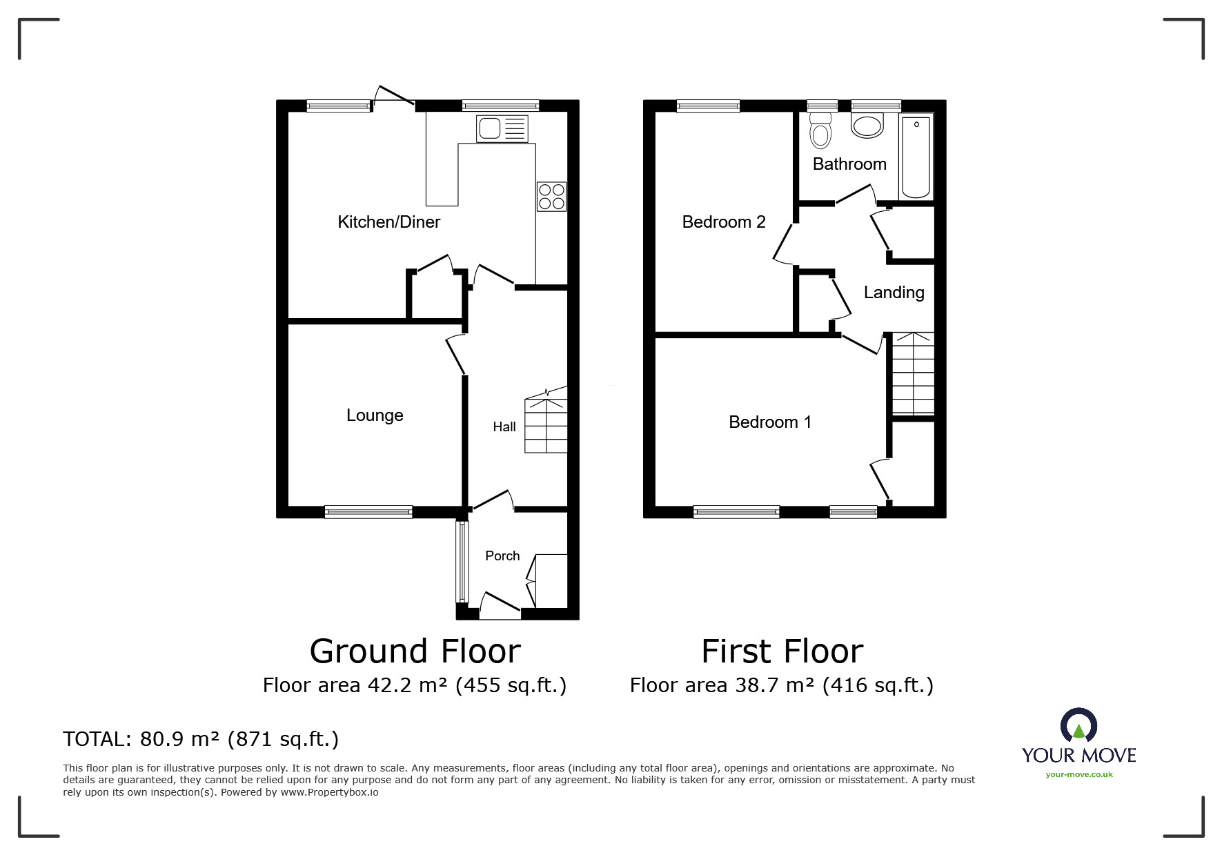 Floorplan of 2 bedroom Mid Terrace House for sale, Moxhull Close, Willenhall, West Midlands, WV12