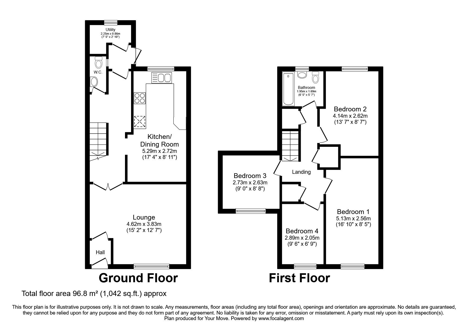 Floorplan of 4 bedroom Mid Terrace House for sale, Orslow Walk, Wolverhampton, West Midlands, WV10