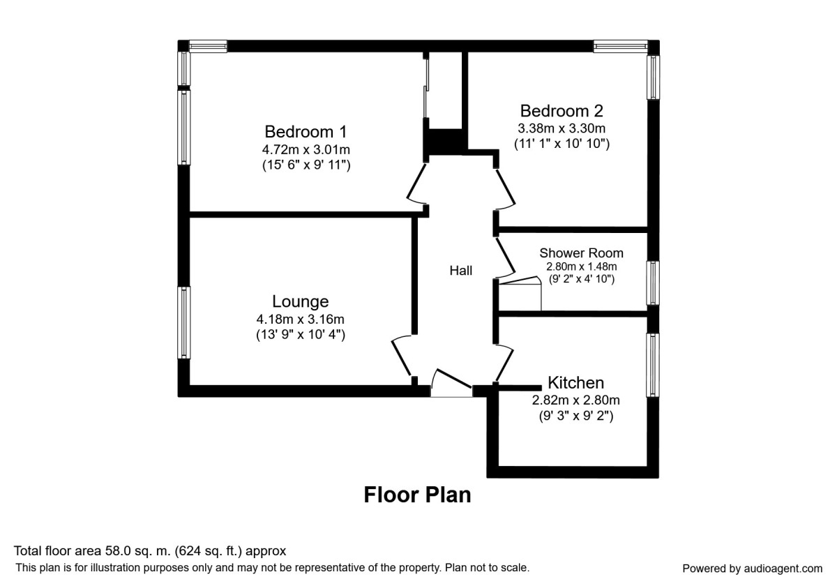 Floorplan of 2 bedroom  Flat to rent, The Lindens, Newbridge Crescent, West Midlands, WV6