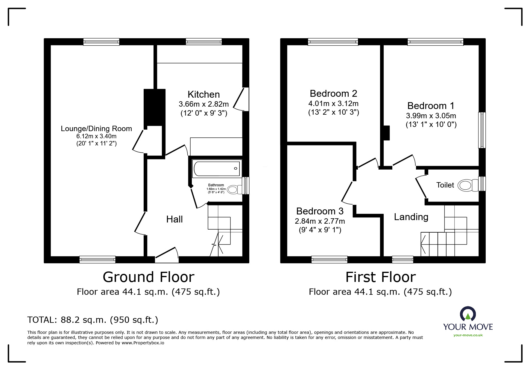 Floorplan of 3 bedroom End Terrace House to rent, Wallace Road, Bilston, West Midlands, WV14