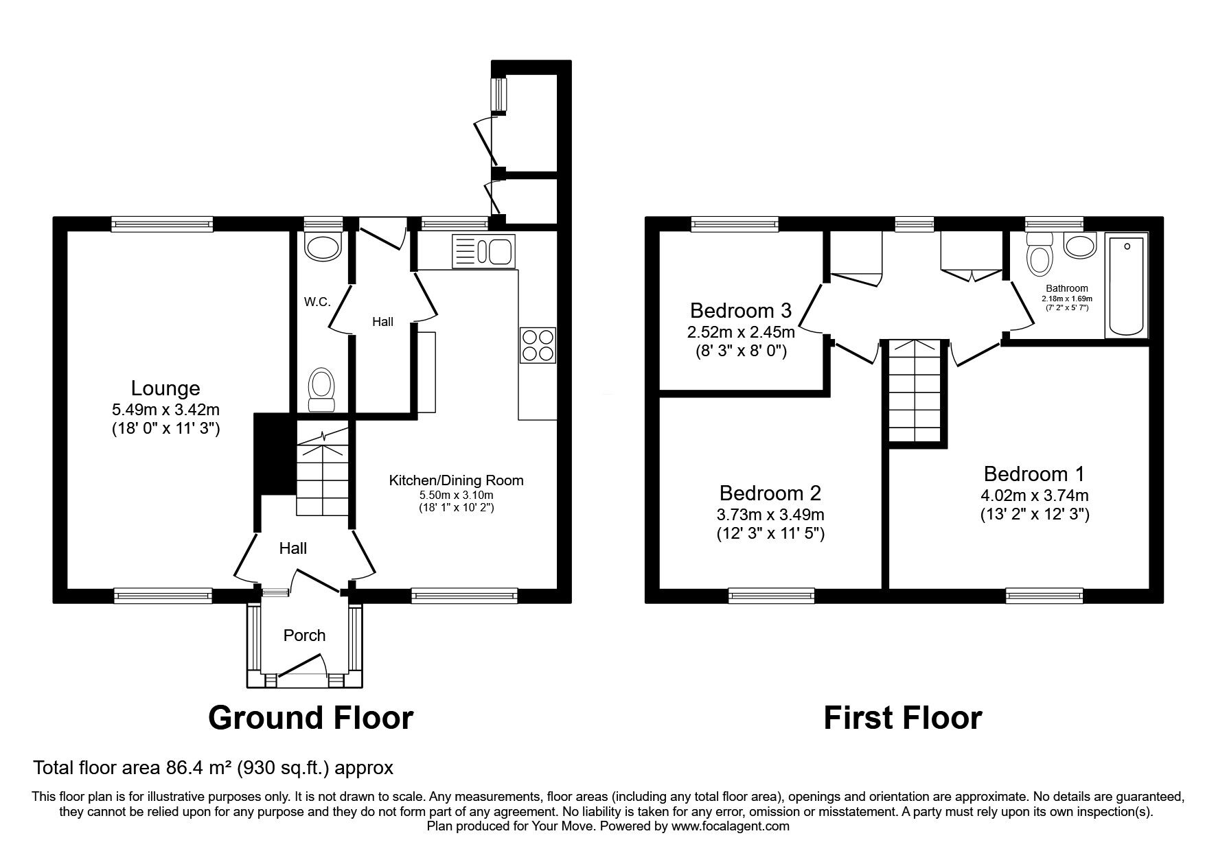 Floorplan of 3 bedroom Mid Terrace House for sale, Brookhouse Close, Featherstone, Staffordshire, WV10