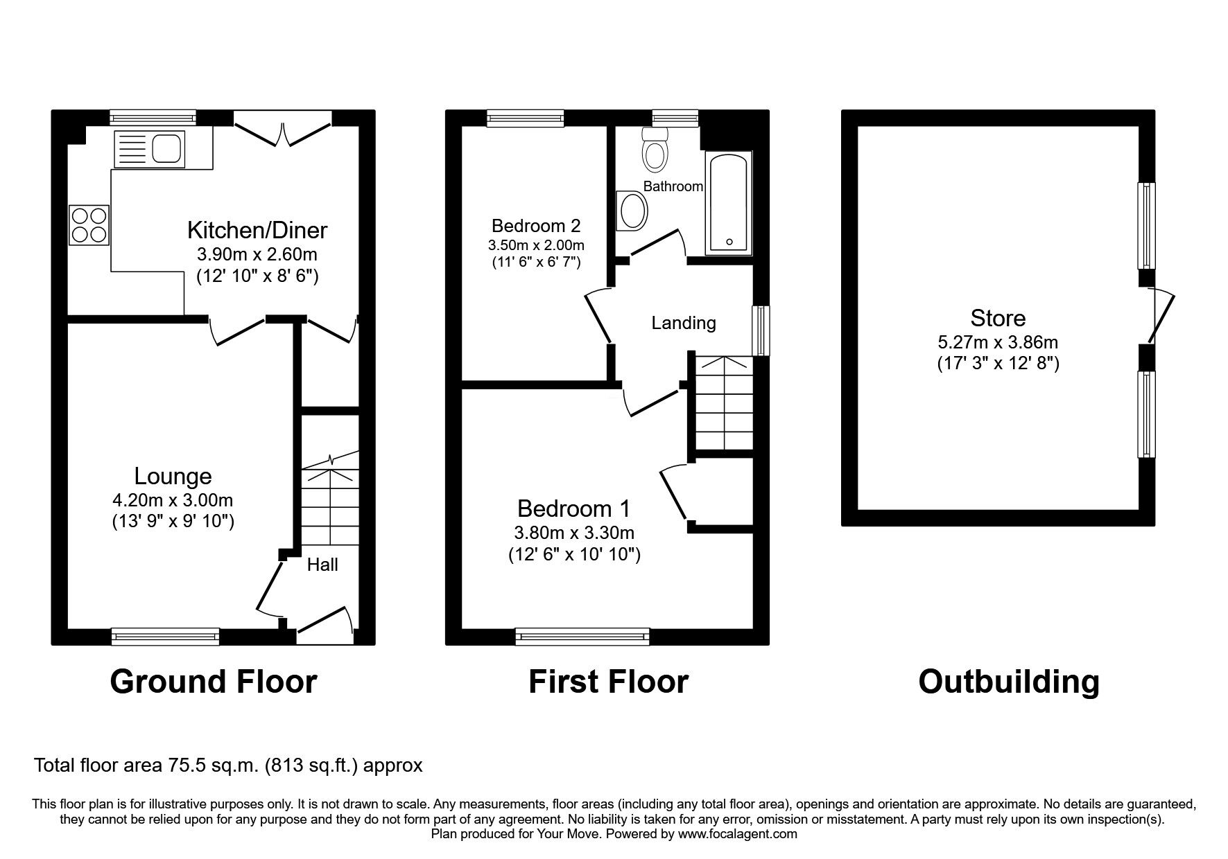 Floorplan of 2 bedroom Semi Detached House for sale, The Chase, Wolverhampton, West Midlands, WV6