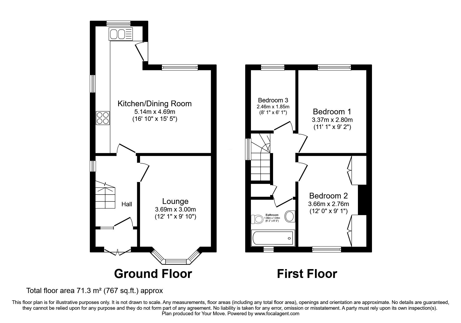 Floorplan of 3 bedroom Semi Detached House to rent, Oak Hill, Wolverhampton, West Midlands, WV3