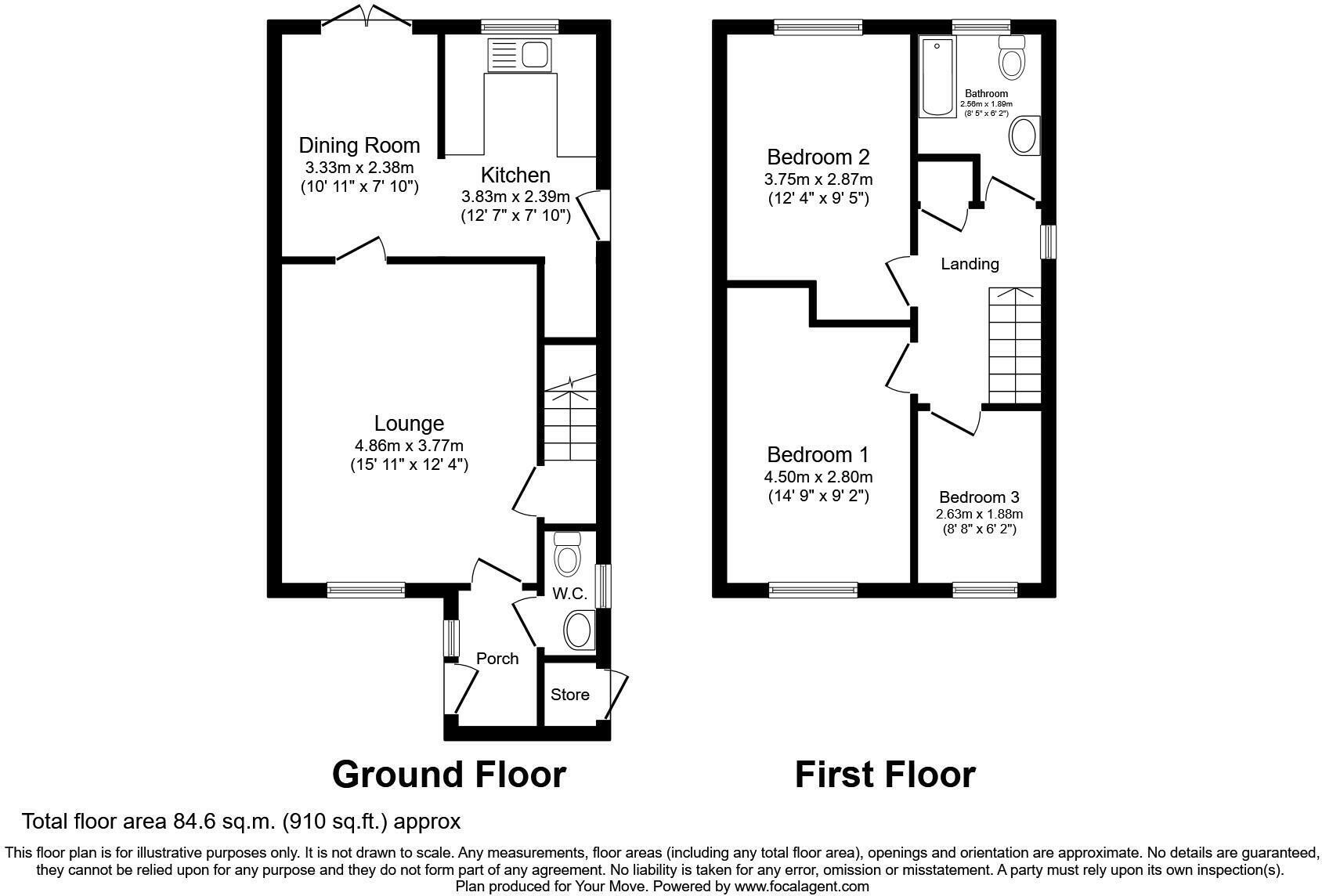 Floorplan of 3 bedroom Semi Detached House to rent, Severn Drive, Wolverhampton, Staffordshire, WV6