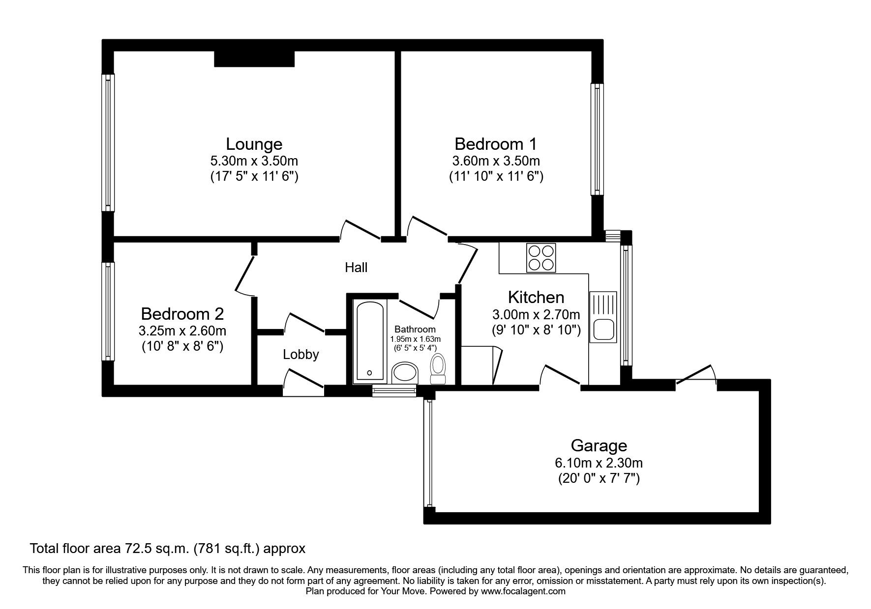 Floorplan of 2 bedroom Semi Detached Bungalow to rent, Agricola Gardens, Wallsend, Tyne and Wear, NE28