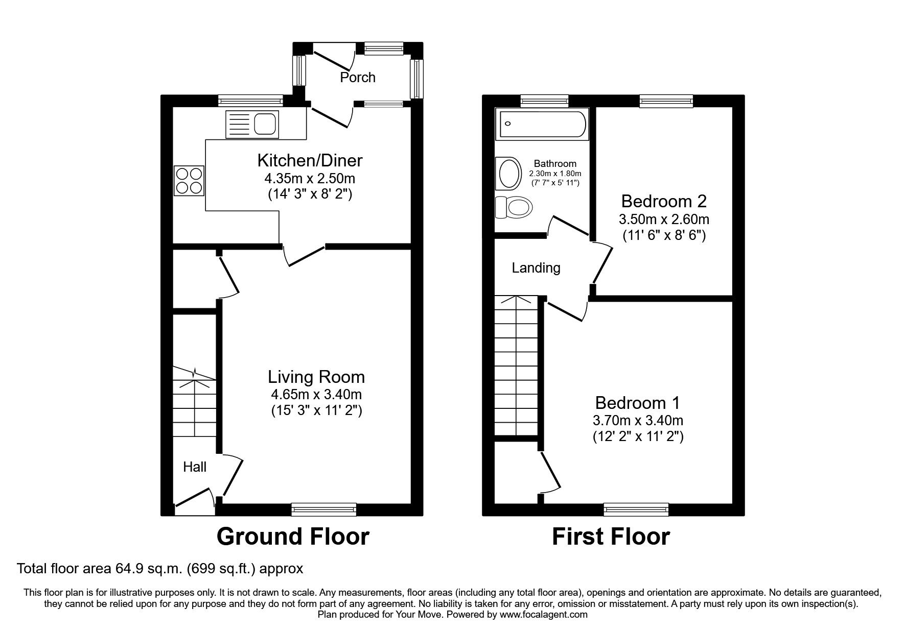 Floorplan of 2 bedroom End Terrace House to rent, Ashburn Road, Wallsend, Tyne and Wear, NE28