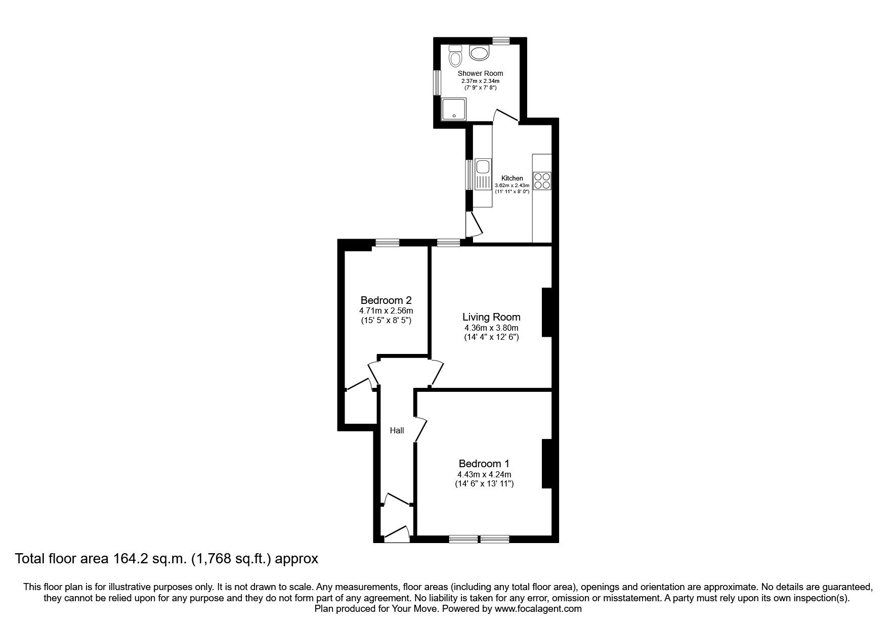 Floorplan of 2 bedroom  Flat to rent, Brussels Road, Wallsend, Tyne and Wear, NE28