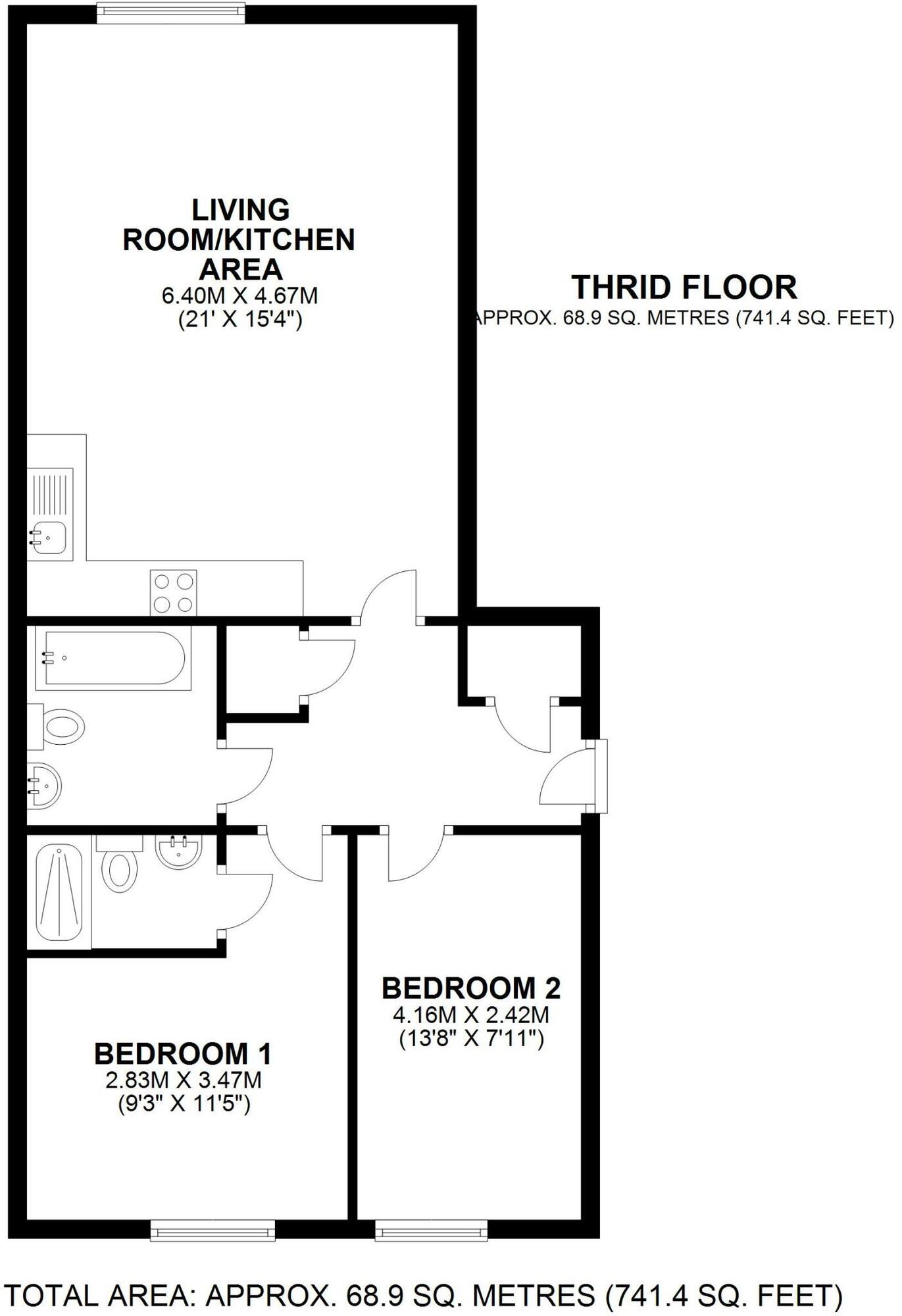 Floorplan of 2 bedroom  Flat for sale, St. Lawrence Road, Newcastle upon Tyne, Tyne and Wear, NE6