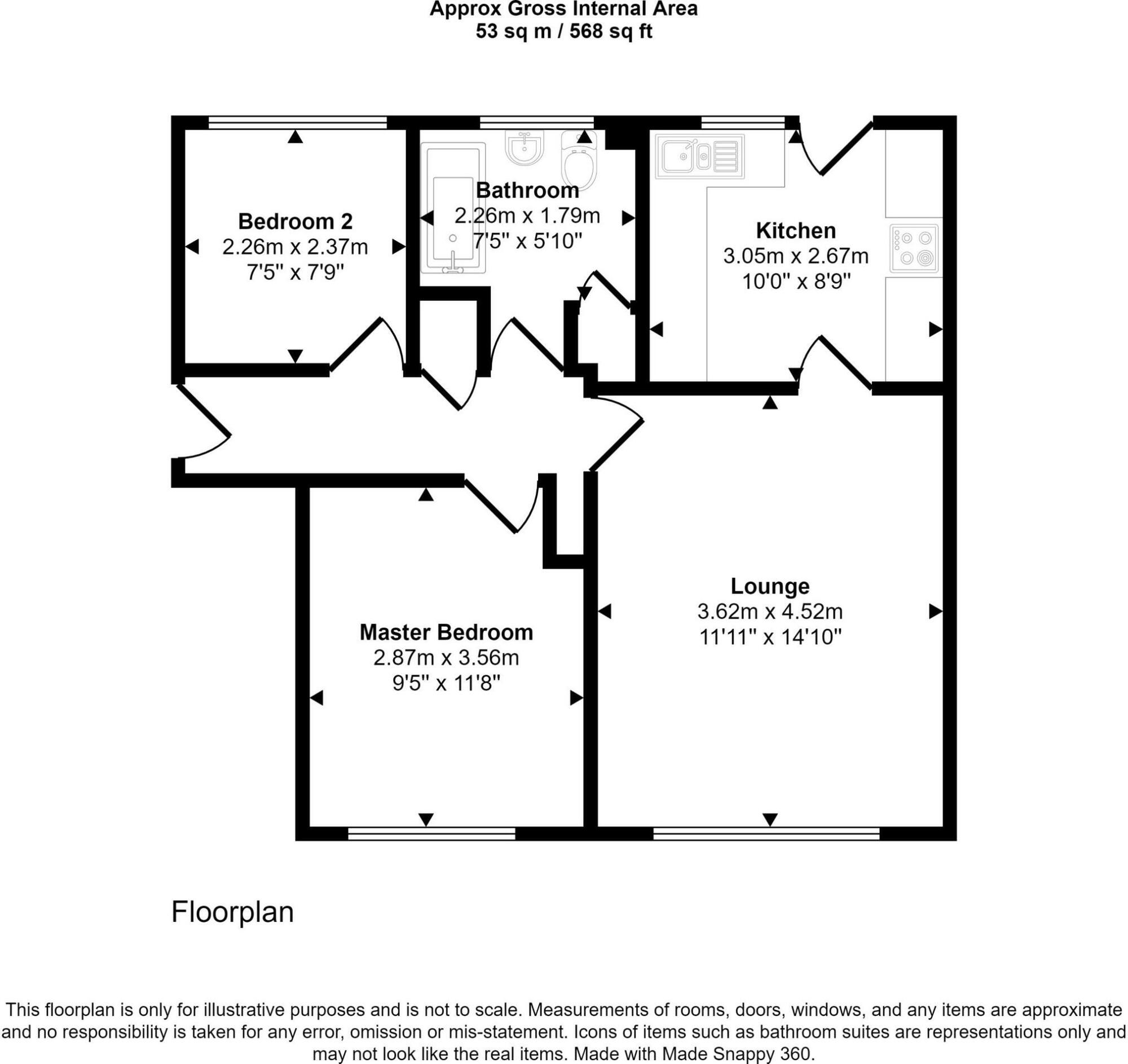 Floorplan of 2 bedroom  Flat for sale, Ashburn Road, Wallsend, Tyne and Wear, NE28