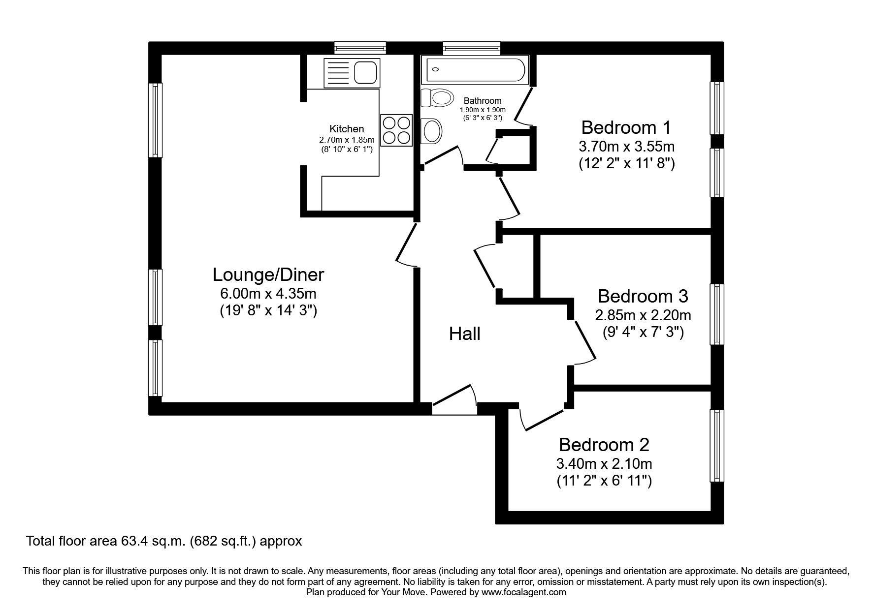 Floorplan of 3 bedroom  Flat for sale, Plantation Street, Wallsend, Tyne and Wear, NE28