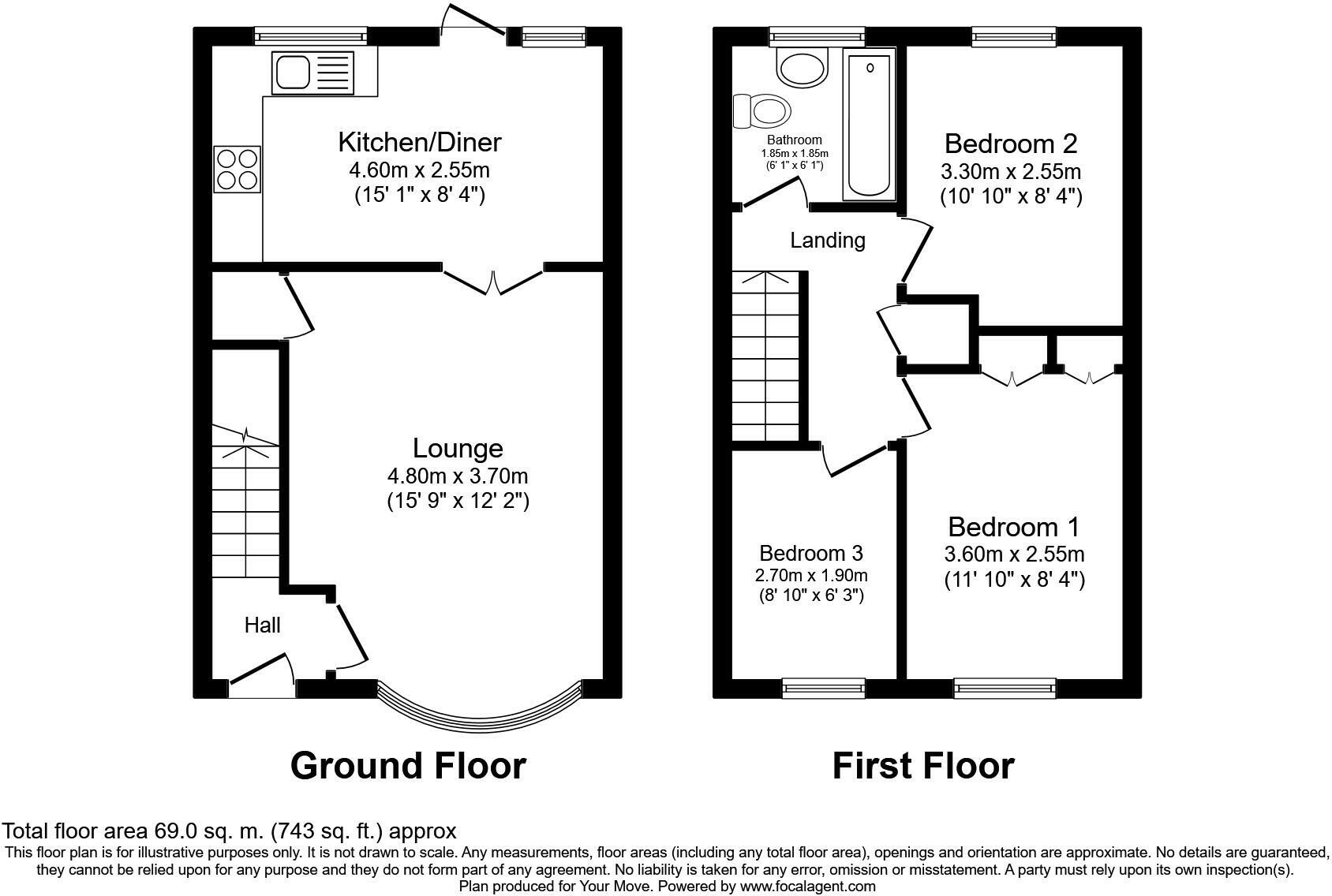 Floorplan of 3 bedroom Mid Terrace House for sale, Sunholme Drive, Wallsend, Tyne and Wear, NE28