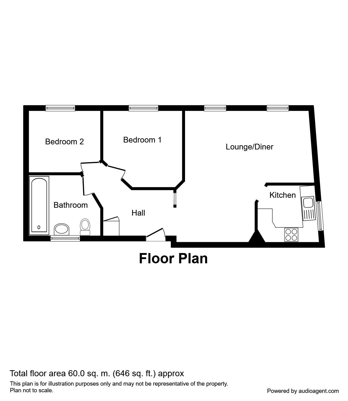 Floorplan of 2 bedroom  Flat for sale, Deuchar House, Newcastle upon Tyne, NE2